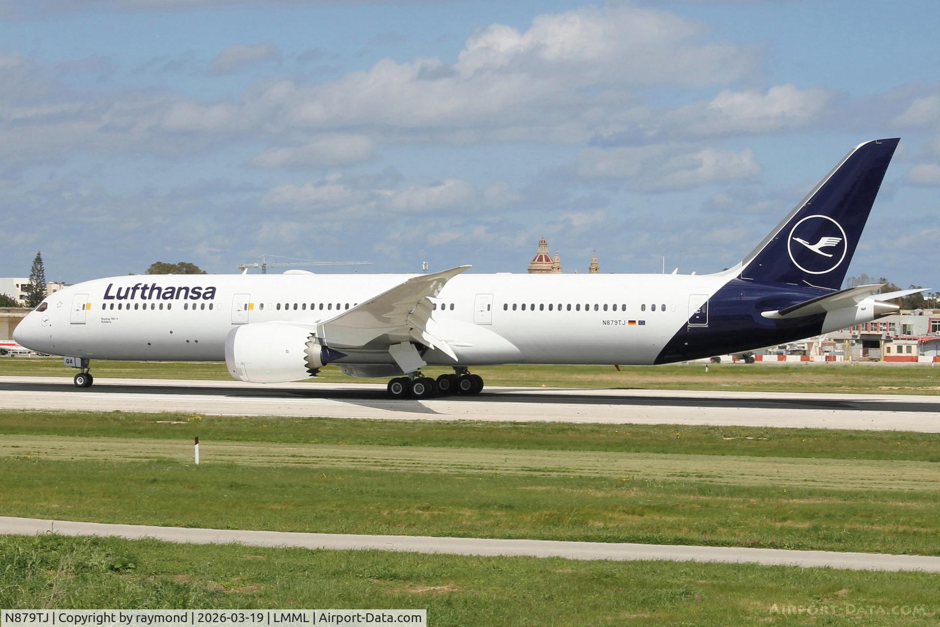 N879TJ, Boeing 787-9 Dreamliner Dreamliner C/N 63347, Boeing 787-9 Dreamliner reg N879TJ of Lufthansa seen after landing on RW31 in Malta.
The aircraft was on a test flight and is being modified by LT Malta.