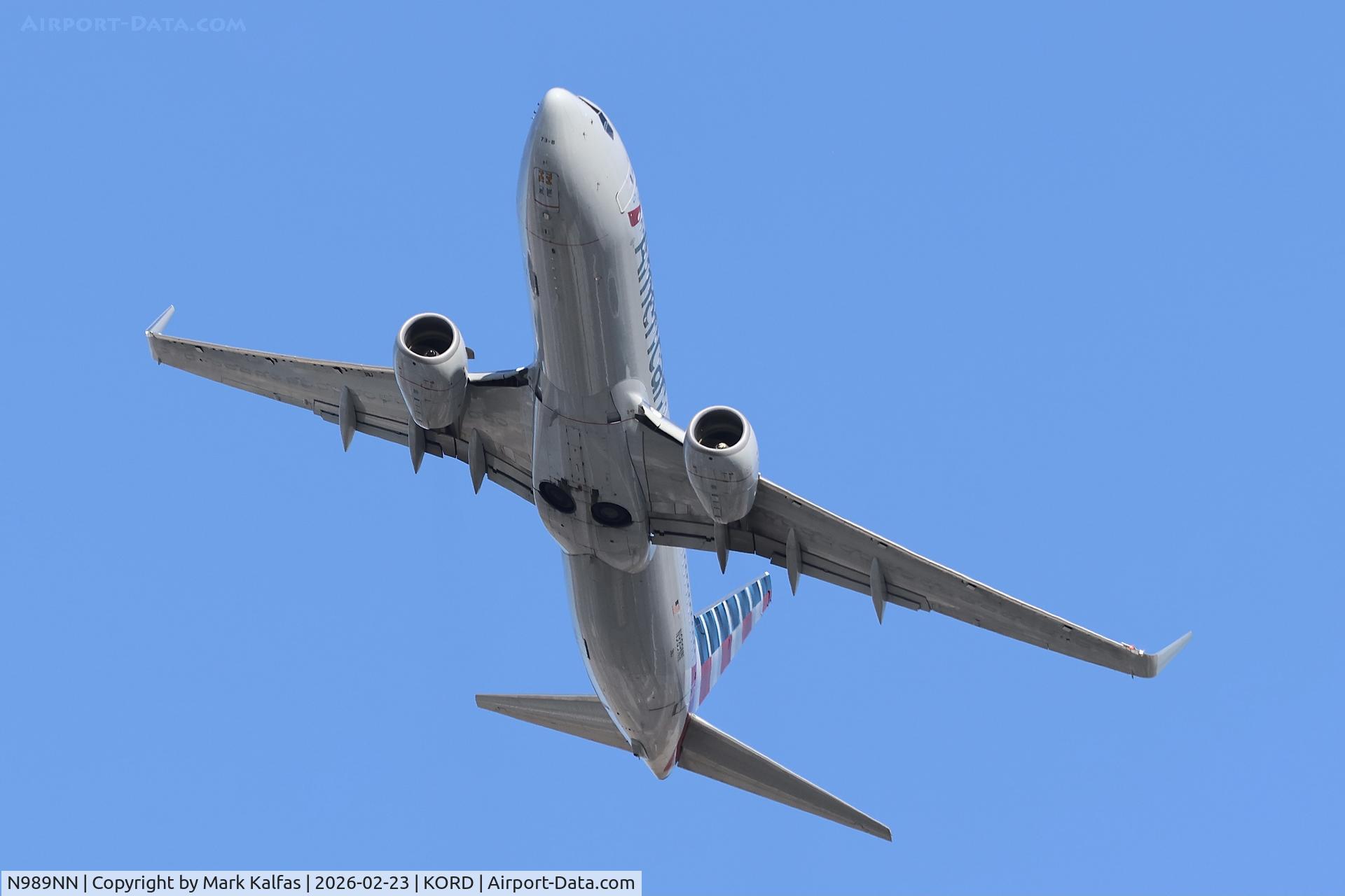 N989NN, 2016 Boeing 737 MAX 8 C/N 33338, B38M American Boeing 737 MAX 8 N989NN departing 28R KORD