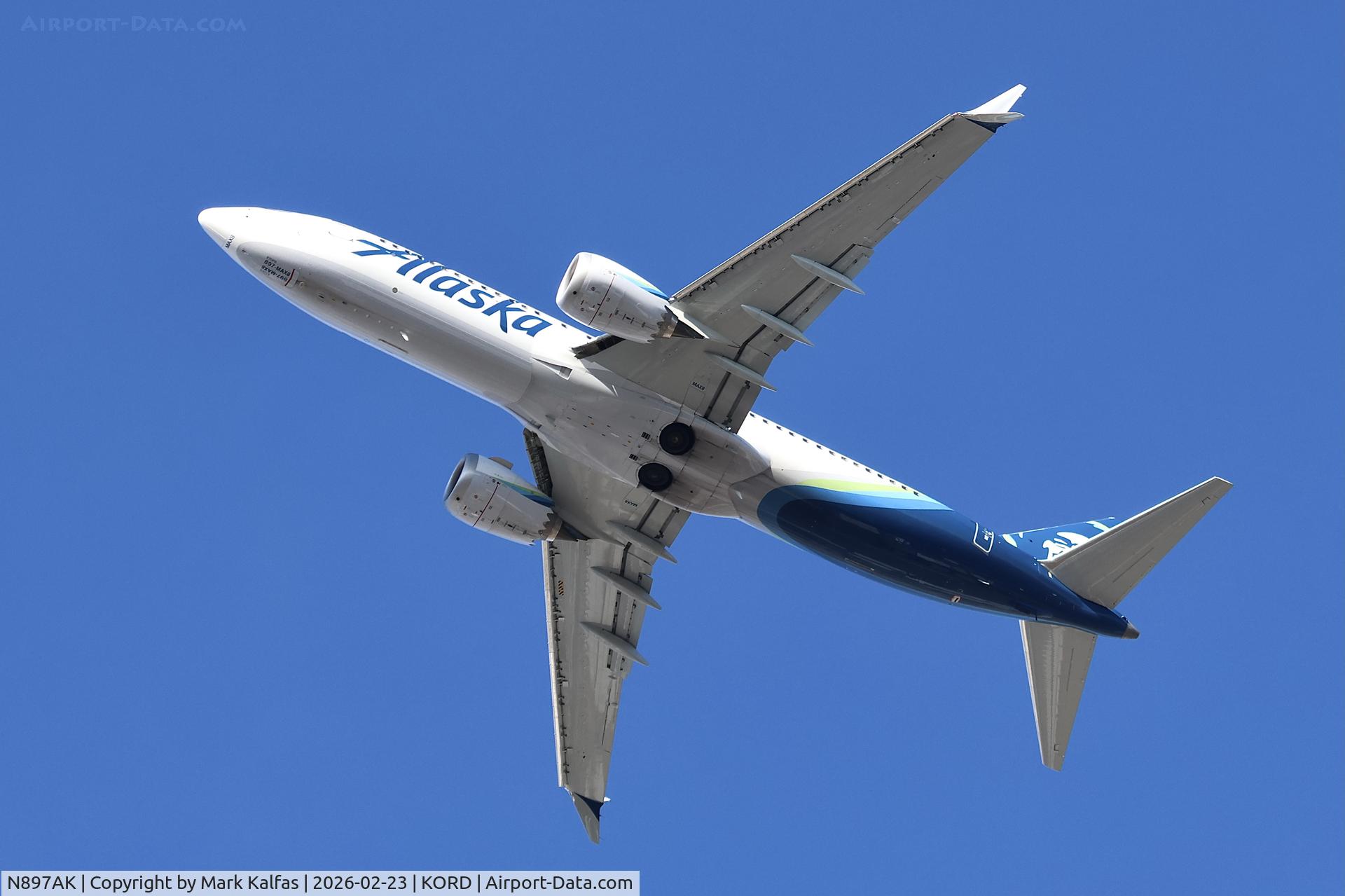 N897AK, 2025 Boeing 737-8 MAX C/N 67508, B38M Alaska Airlines Boeing 737-8 MAX, N879AK departing 28R KORD