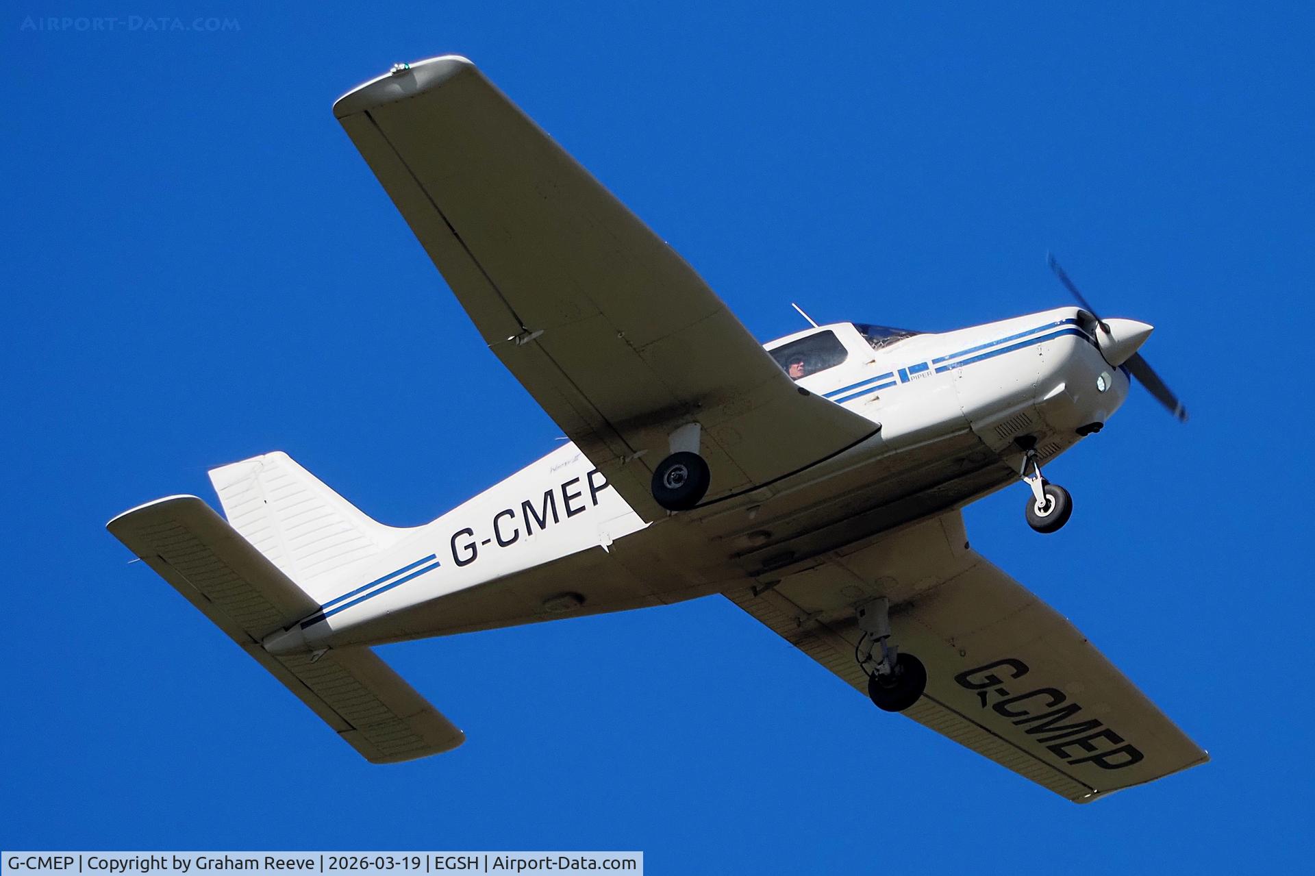 G-CMEP, 1995 Piper PA-28-161 Cherokee Warrior III C/N 2816115, Departing from Norwich.