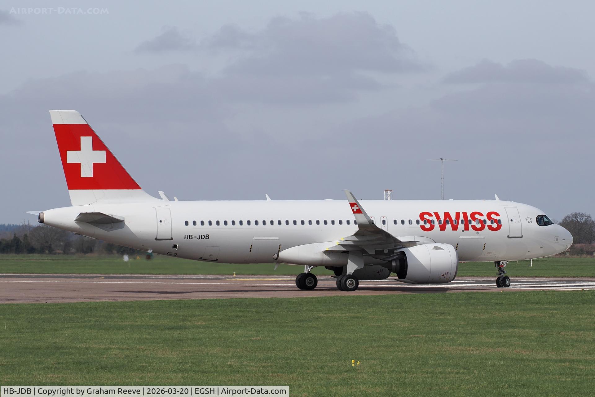 HB-JDB, 2020 Airbus A320-271N C/N 9379, Just landed at Norwich.