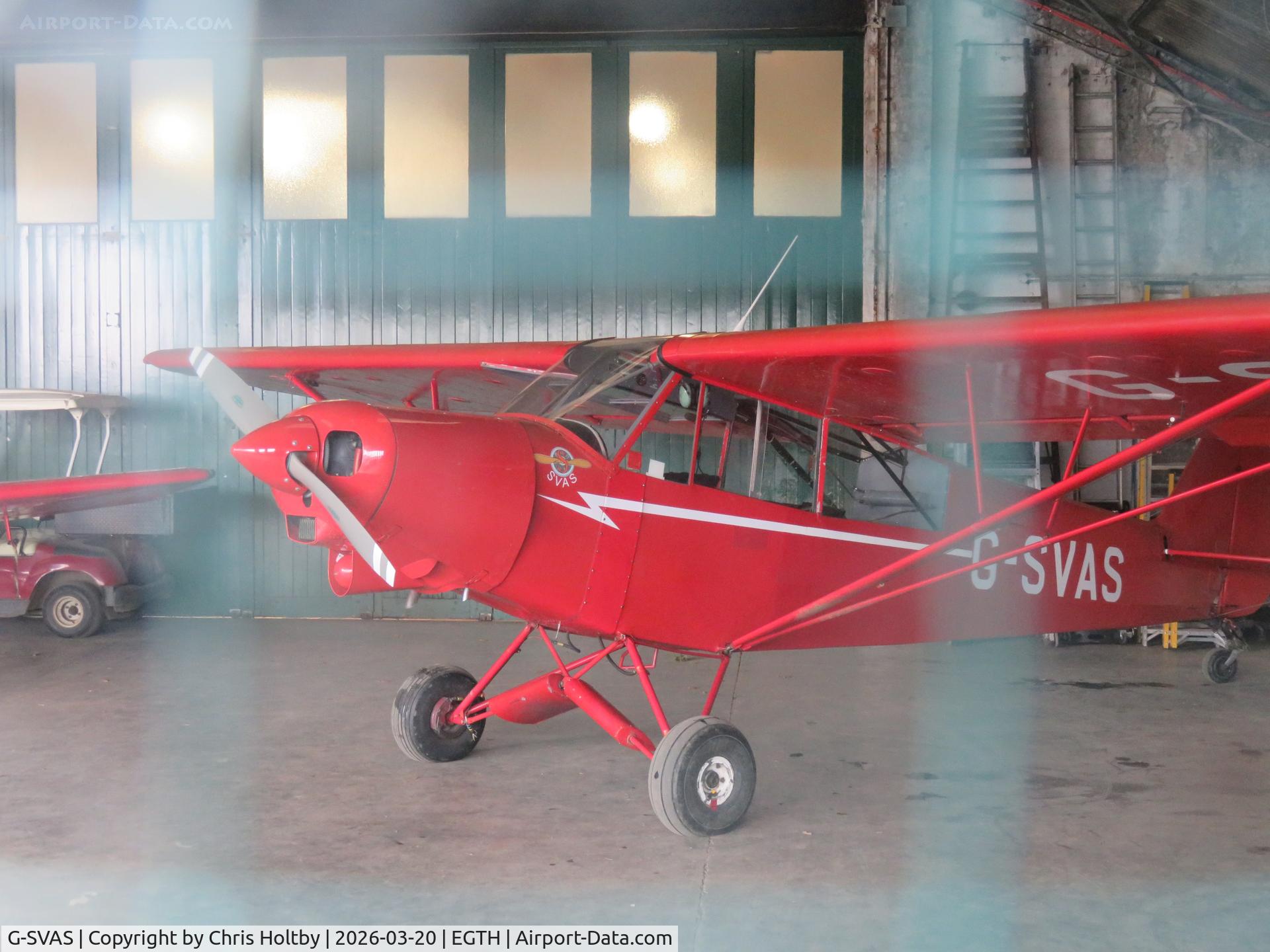 G-SVAS, 1961 Piper PA-18-150 Super Cub C/N 18-7605, In the maintenance hangar at Old Warden (EGTH)