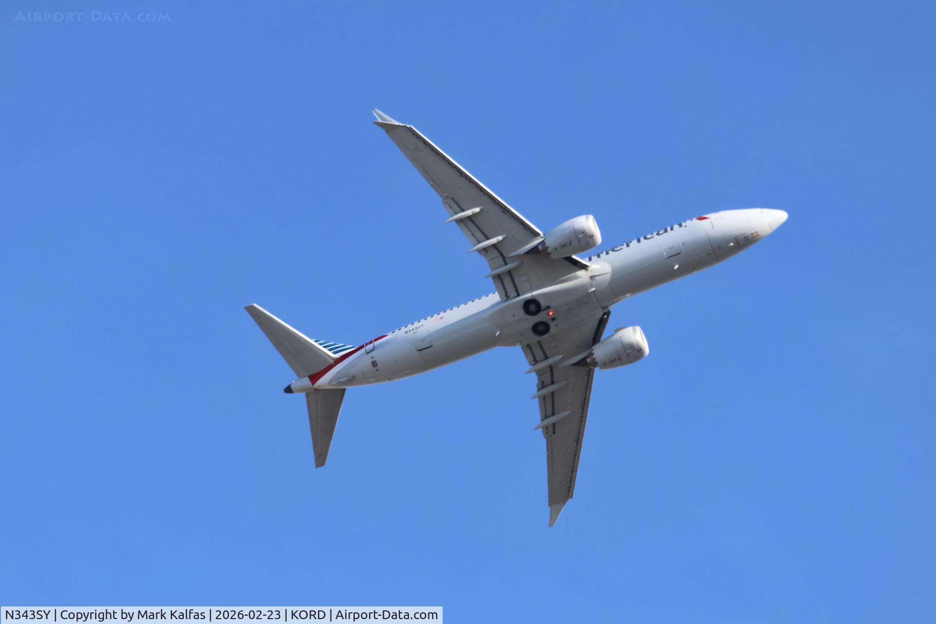 N343SY, 2023 Boeing 737-8 MAX C/N 67990, B38M American Boeing 737 MAX 8 N343SY departing 28R KORD
