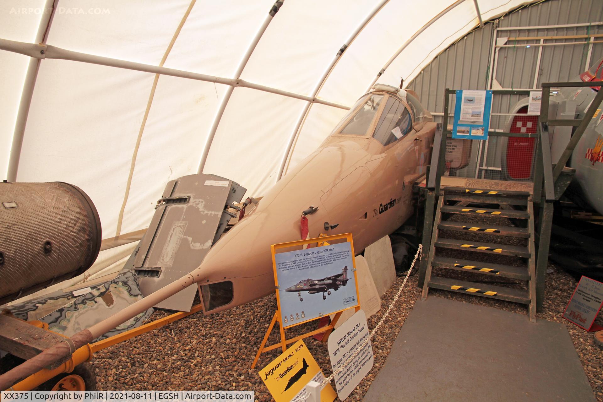 XX375, 1974 Westland SA-341B Gazelle AH1 C/N 1253, XZ375 1976 SEPECAT Jaguar GR1 RAF City of Norwich Aviation Museum
