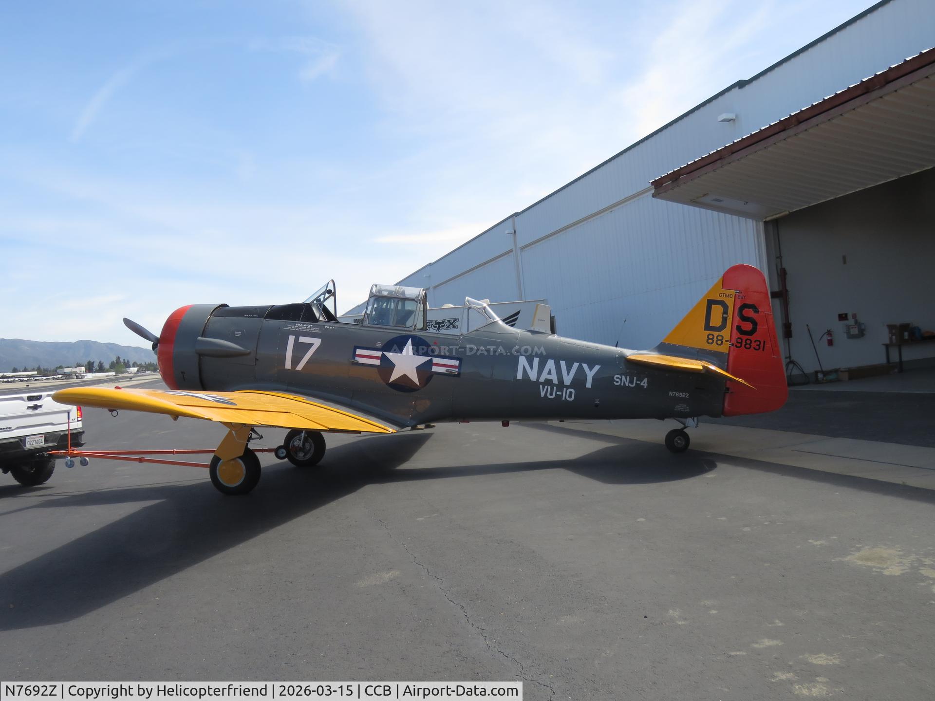 N7692Z, 1942 North American SNJ-4 Texan C/N 88-9831, Being put back into the hanger