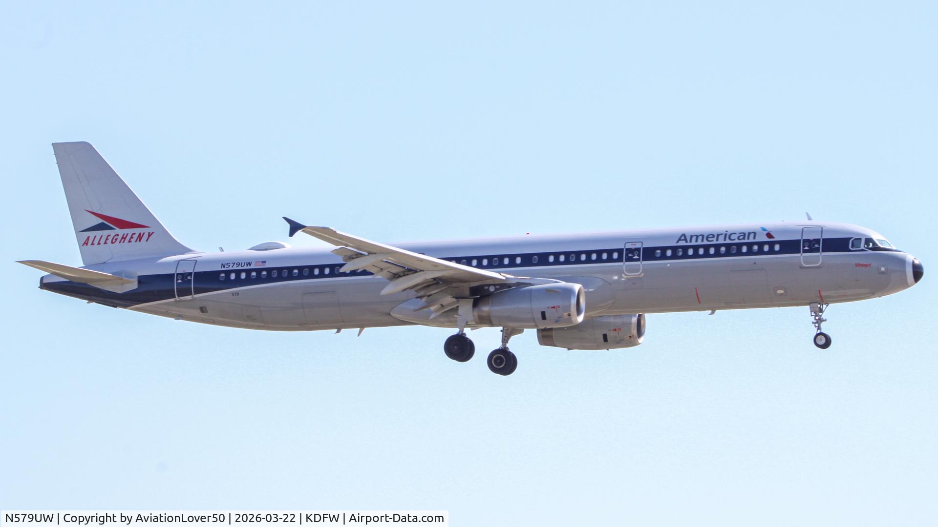 N579UW, 2014 Airbus A321-231 C/N 6100, American Allegheny retro A321