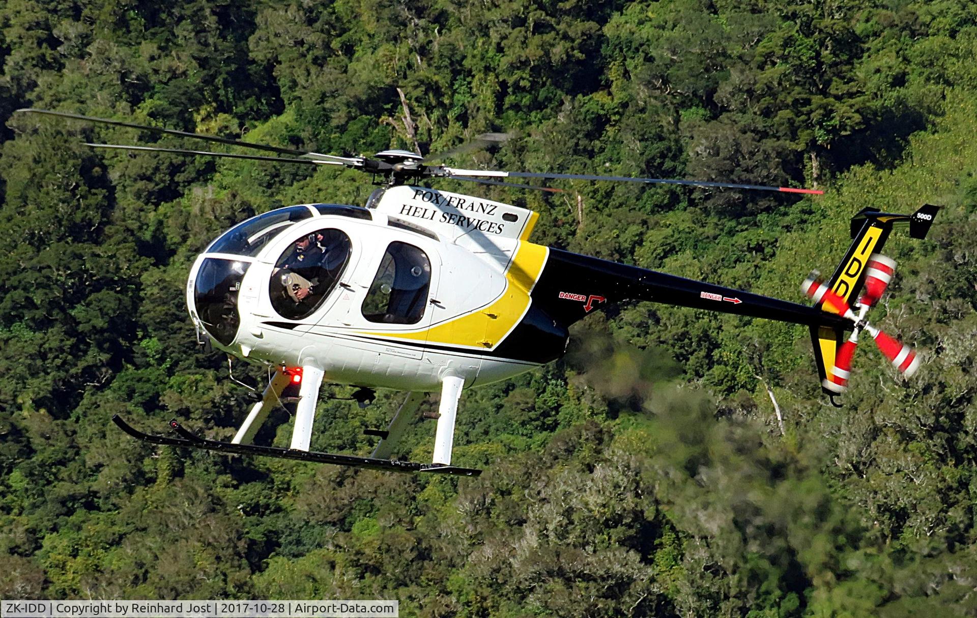 ZK-IDD, 1977 Hughes 369D C/N 670138D, ZK-IDD of Fox / Franz Heli Service at Whataroa, South Island, New Zealand