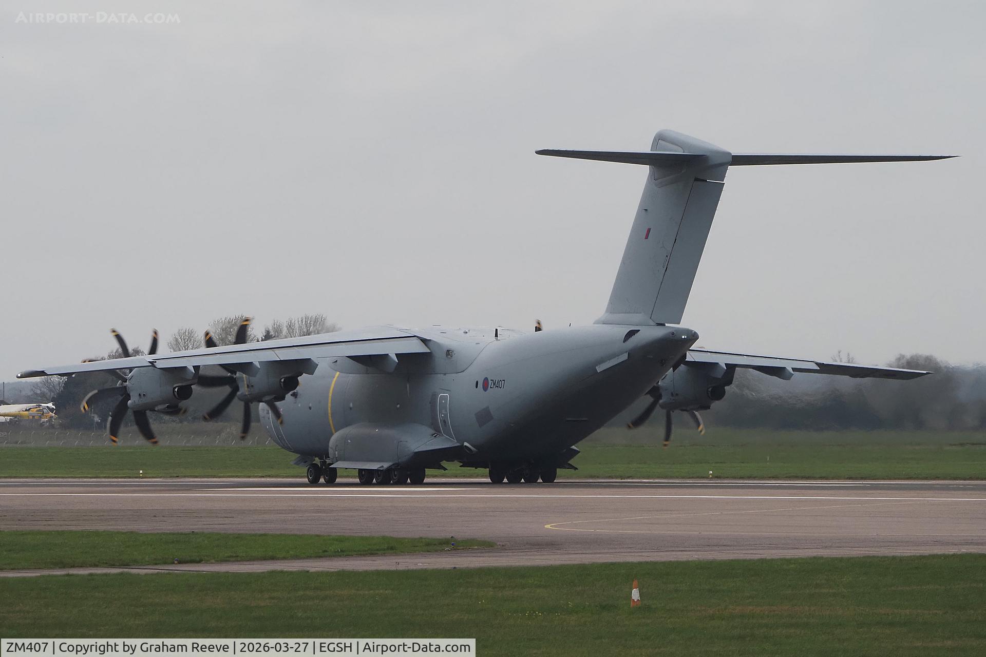 ZM407, 2015 Airbus A400M Atlas C.1 C/N 026, Departing from Norwich.