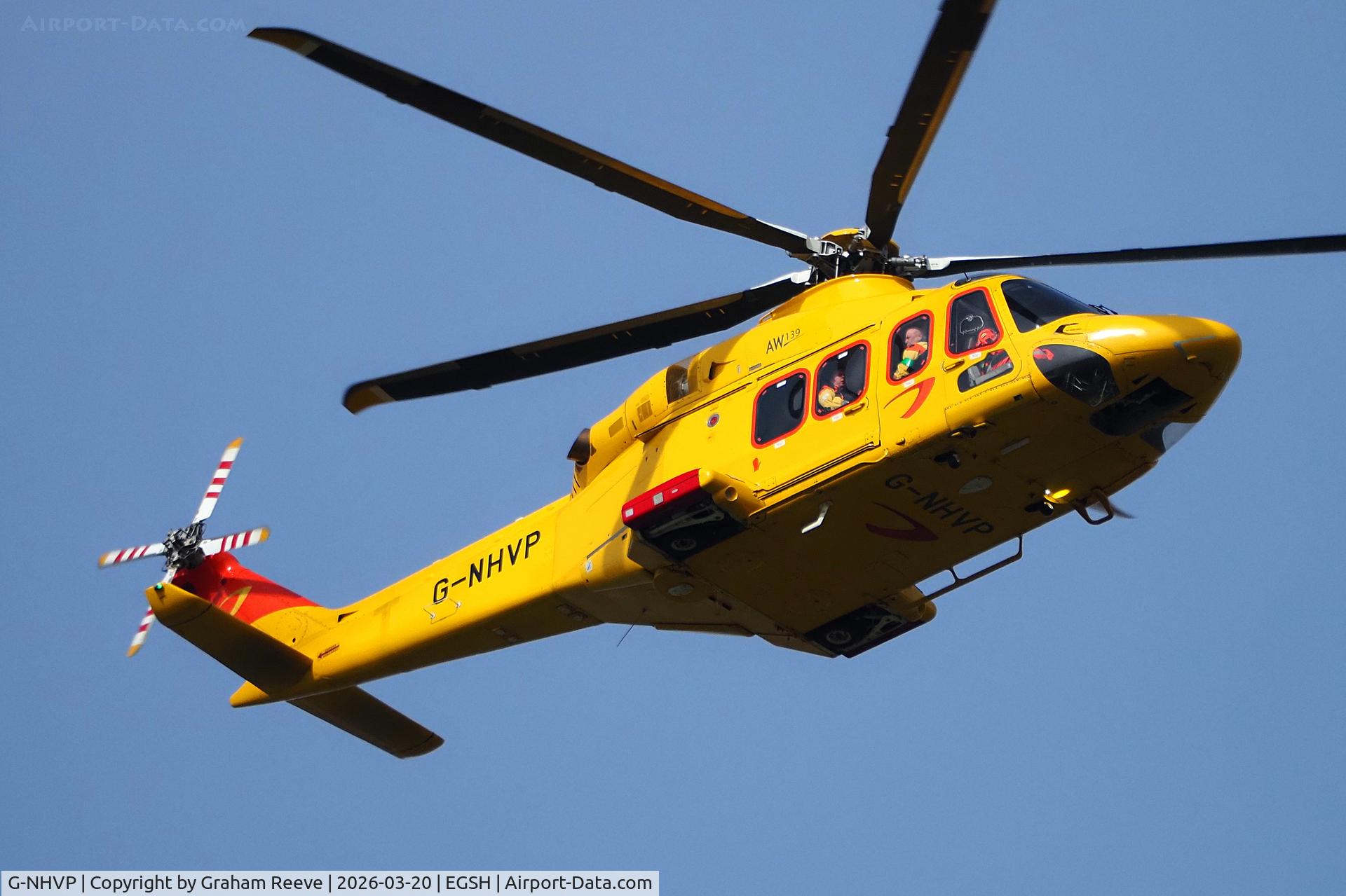 G-NHVP, 2018 AgustaWestland AW-139 C/N 41513, Departing from Norwich.