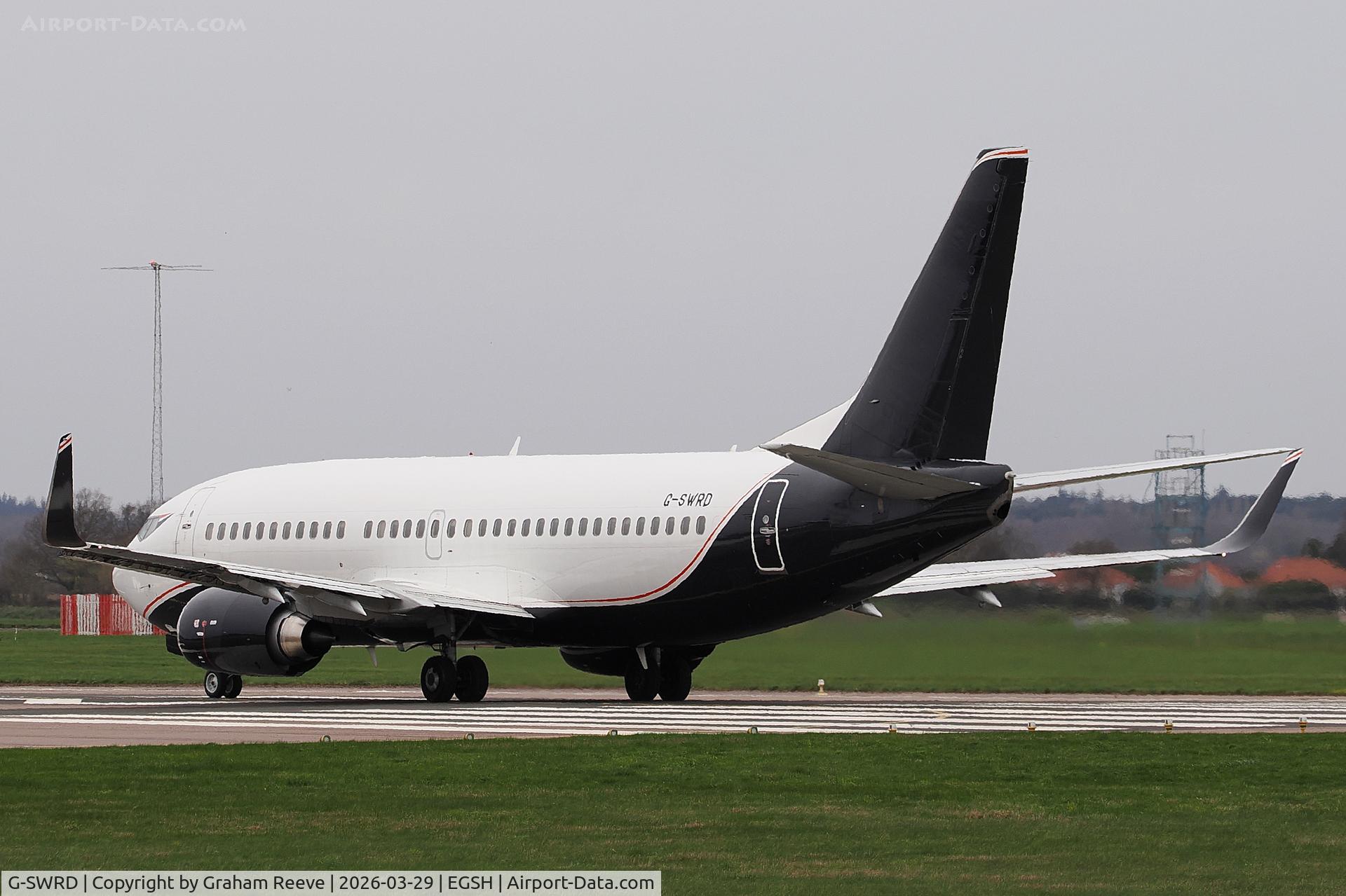 G-SWRD, 1995 Boeing 737-3L9 C/N 27834, Departing from Norwich.
