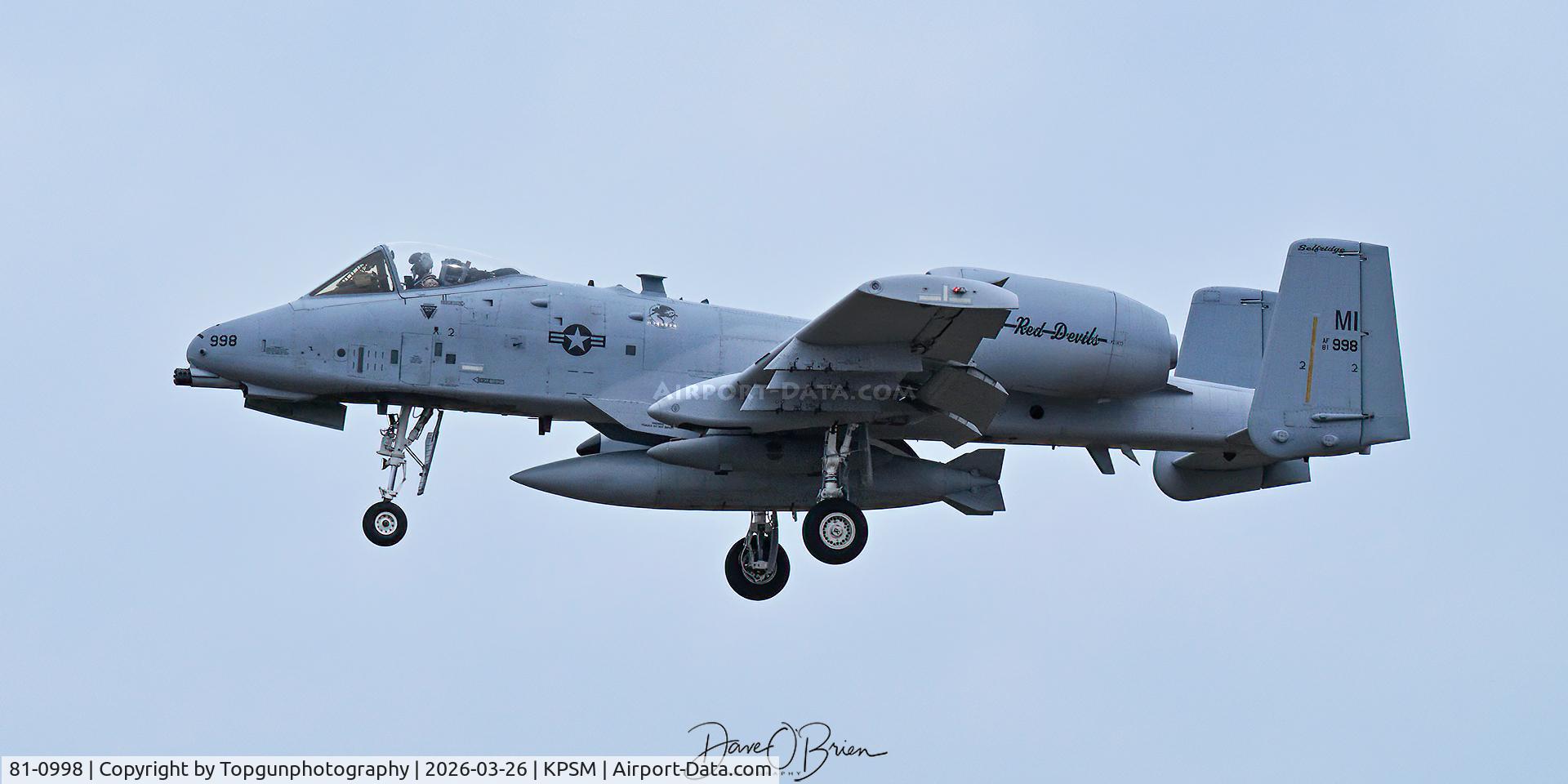 81-0998, 1980 Fairchild Republic A-10A Thunderbolt II C/N A10-0693, 107th FS	Selfridge ANG, MI