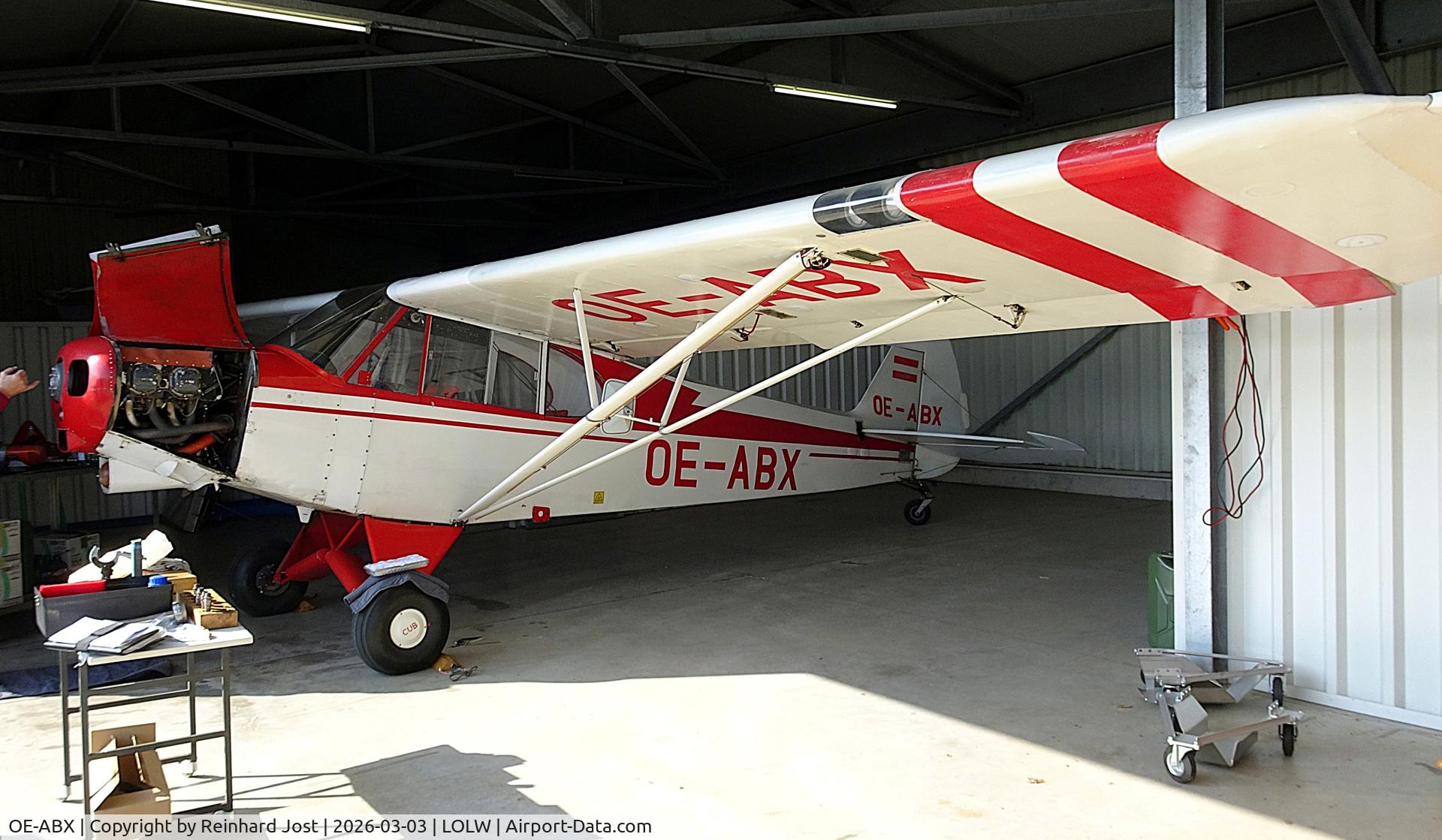 OE-ABX, Piper PA-18-150 Super Cub C/N 18-7694, Super Cub under maintenance at the private part of Wels Aerodrome, Austria