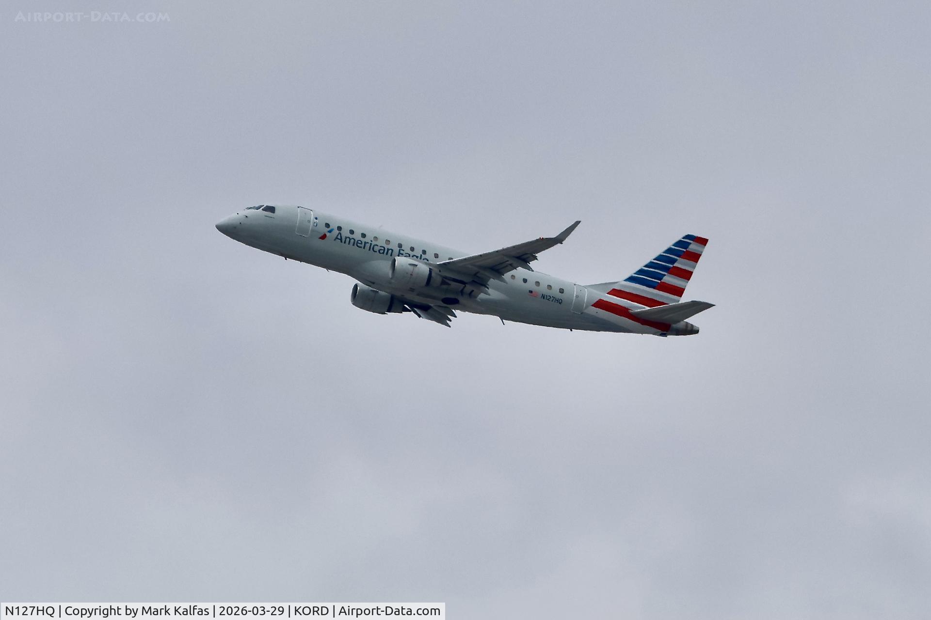 N127HQ, 2008 Embraer 175LR (ERJ-170-200LR) C/N 17000206, E175 Republic Airways / American Eagle Embraer 175LR, N127HQ departing 27R KORD