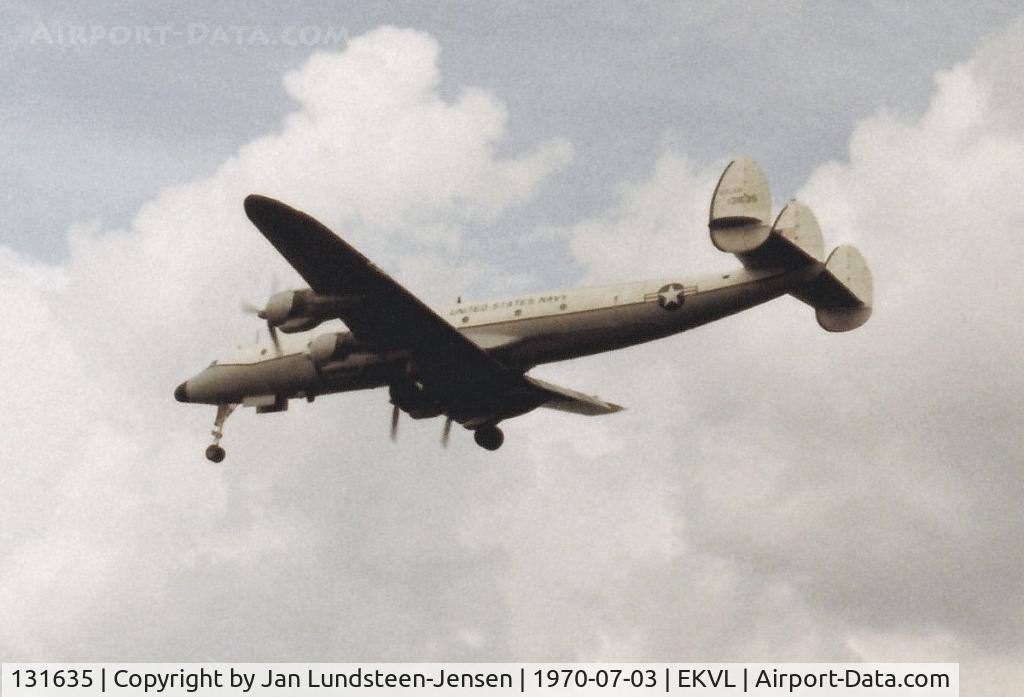131635, 1953 Lockheed VC-121J Super Constellation C/N 4136, Lockheed VC-121J Super Constellation 131635 of US Navy on final approach to Runway 28 at Vaerloese Air Base in Denmark in 1970. The aircraft was based at Naval Air Station Keflavik in Iceland.