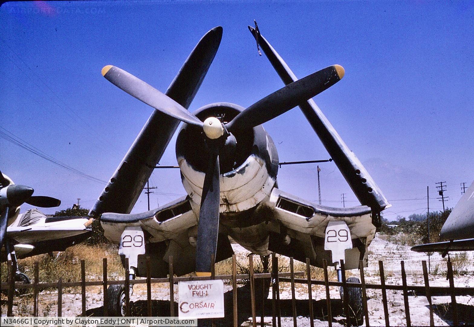 N3466G, 1945 Goodyear FG-1D Corsair C/N 3393, Ontario airport in California 1966?