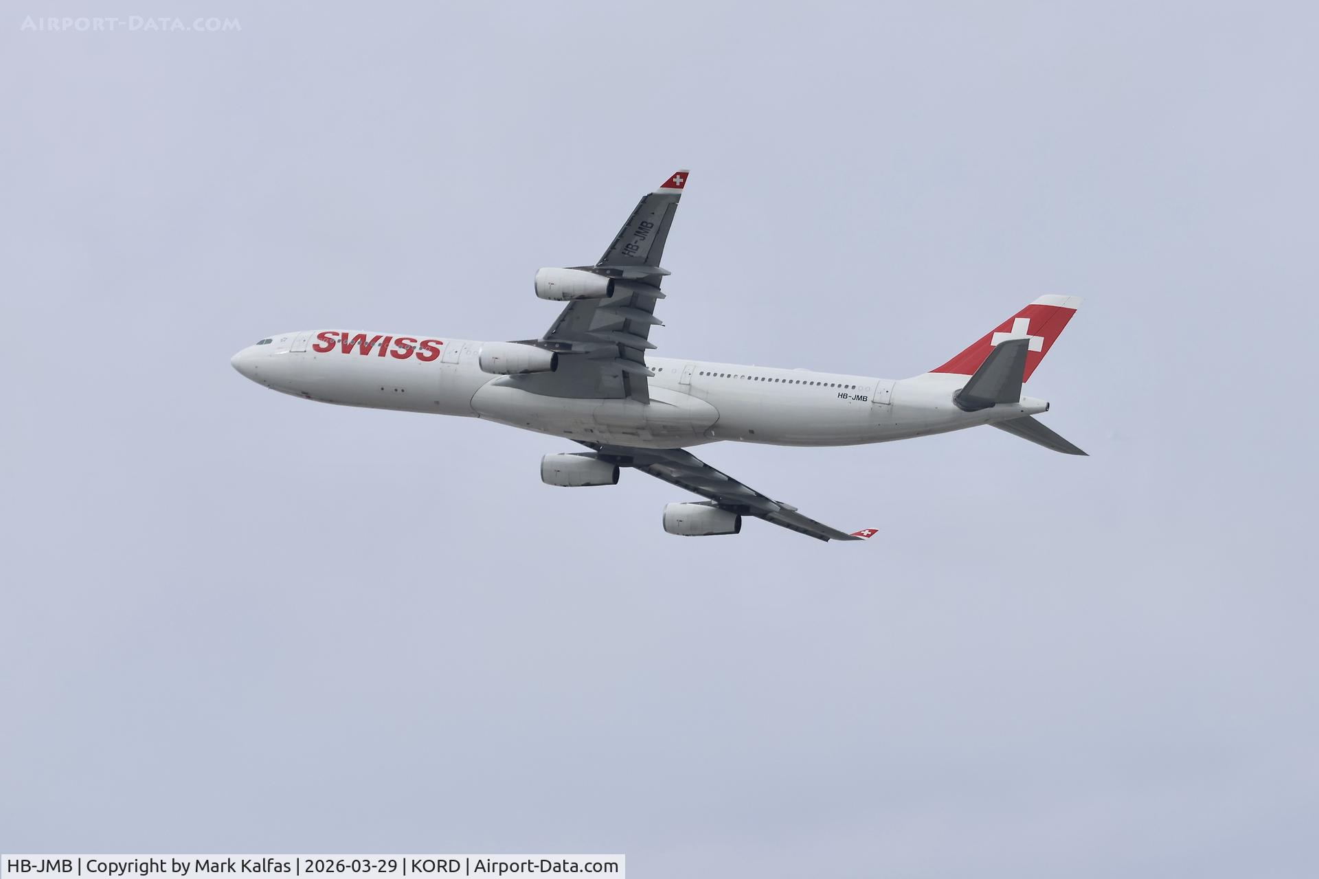 HB-JMB, 2003 Airbus A340-313 C/N 545, A343 Swiss A340-313, HB-JMB departing 27L KORD