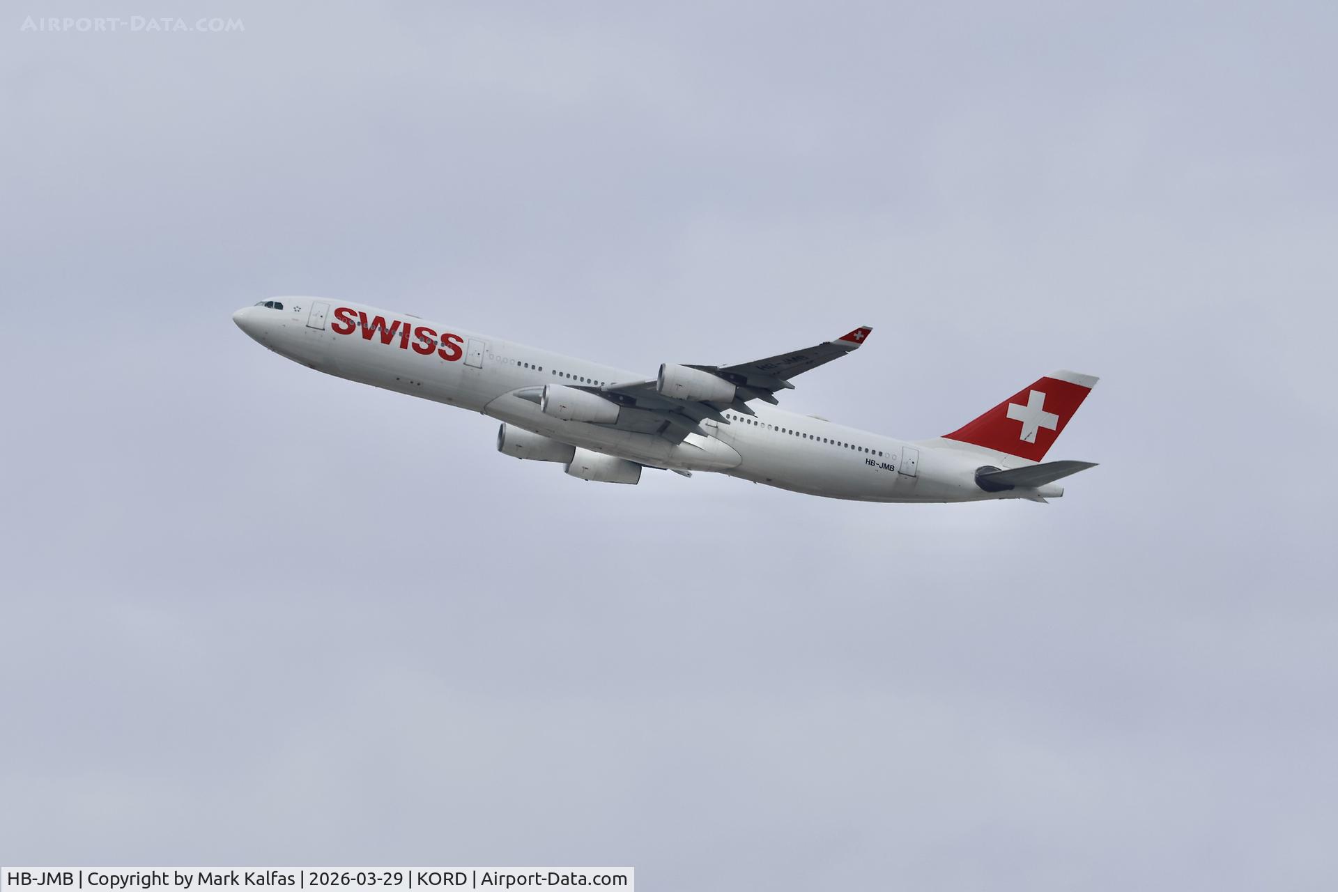 HB-JMB, 2003 Airbus A340-313 C/N 545, A343 Swiss A340-313, HB-JMB departing 27L KORD