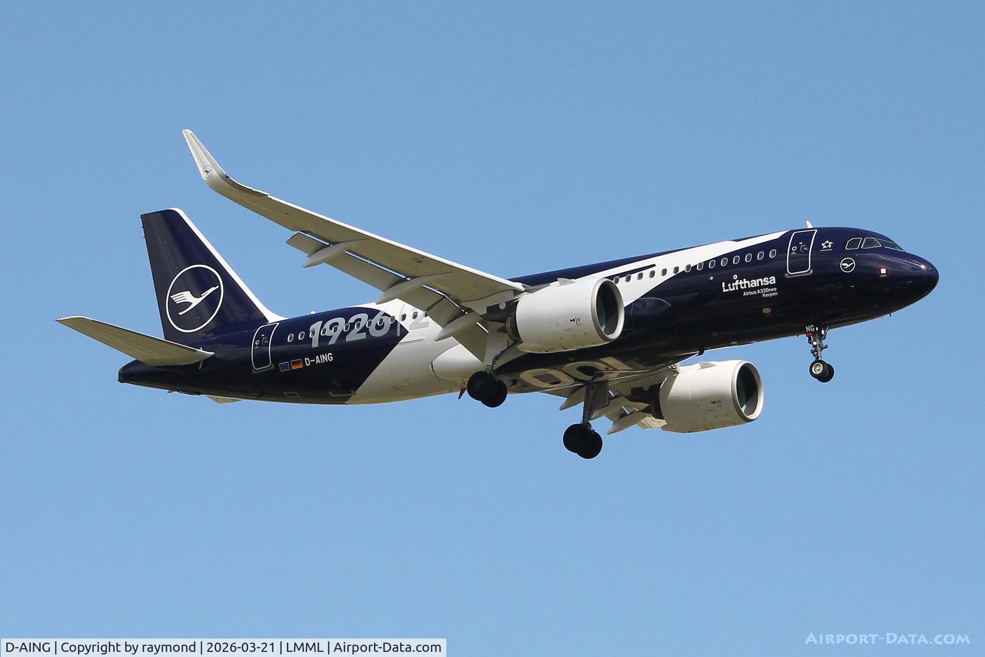 D-AING, 2017 Airbus A320-271N C/N 7588, Airbus A320-271N reg D-AING of Lufthansa in the 100 Years Special Colour scheme landing on RW13 Malta.