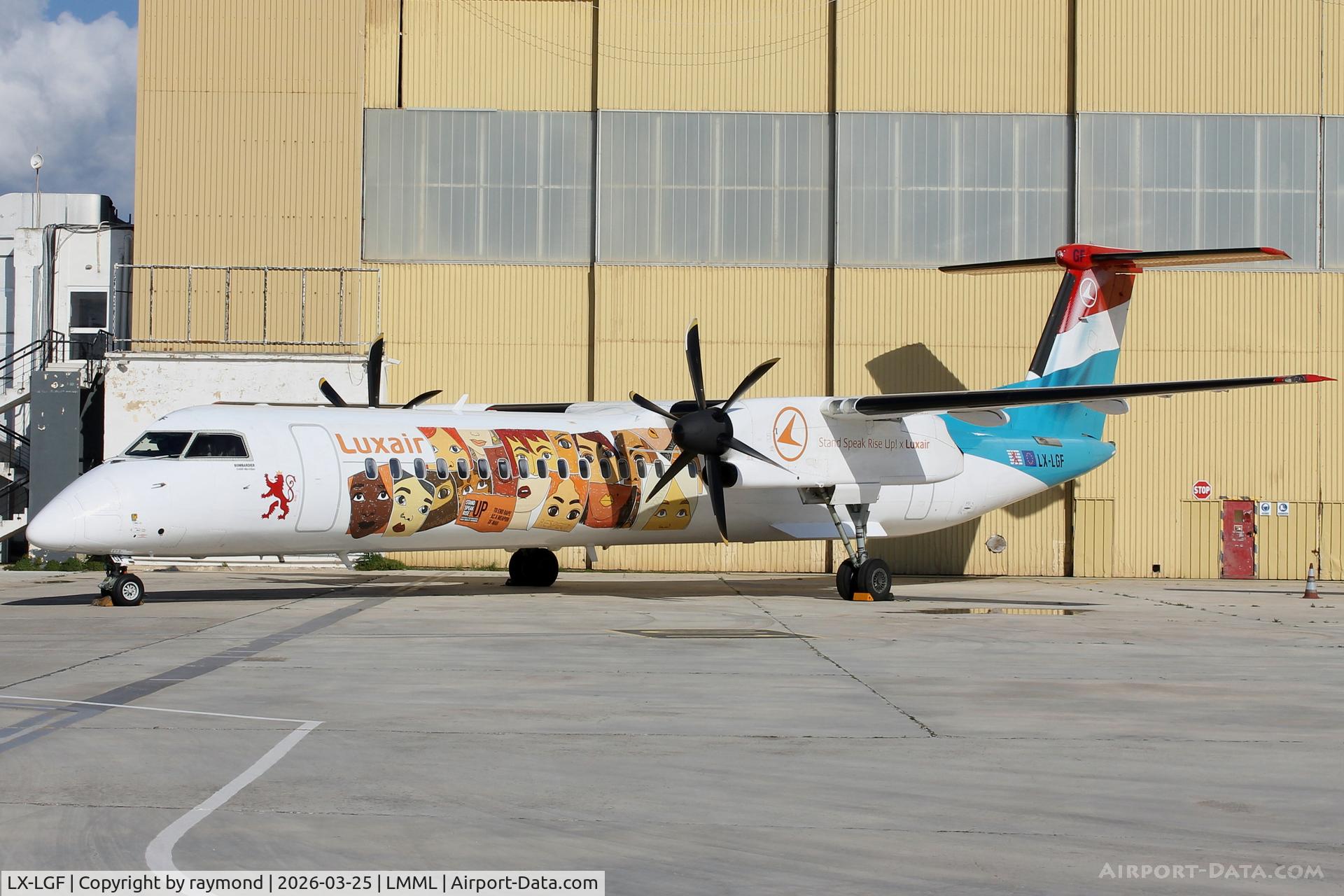 LX-LGF, 2011 De Havilland Canada DHC-8-402Q Dash 8 C/N 4349, De Havilland Canada DHC-8-402Q of Luxair reg LX-LGF in 'Stand Speak Rise Up' special colours at Safi Aviation Park, Malta.