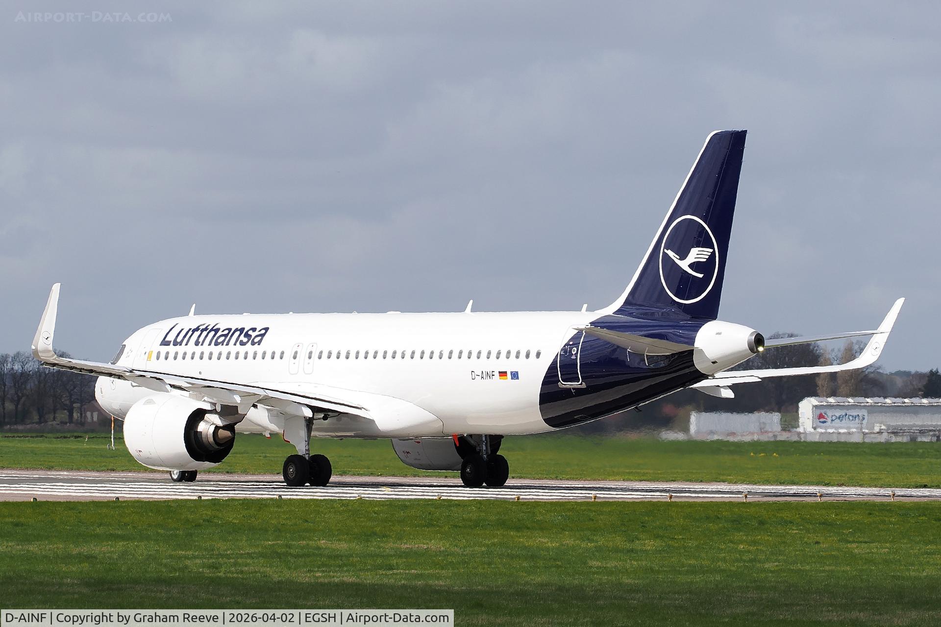 D-AINF, 2017 Airbus A320-271N C/N 7577, Departing from Norwich.