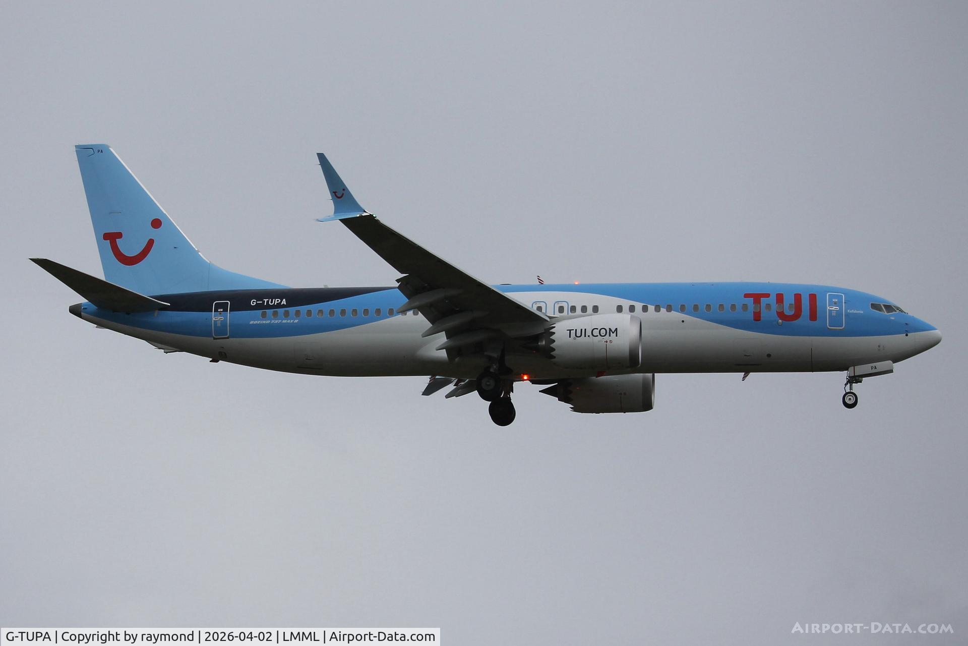 G-TUPA, Boeing 737-MAX 8 C/N 44641, Boeing 737- MAX 8 reg G-TUPA of TUI Fly landing in Malta RW31.