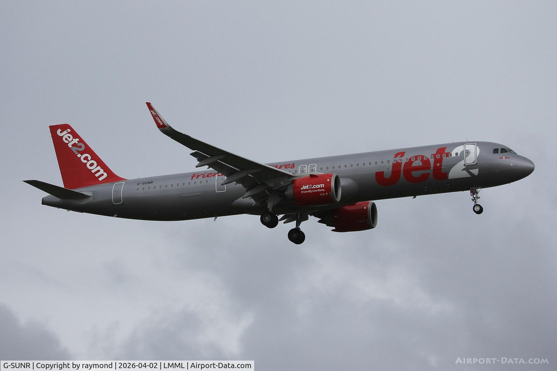 G-SUNR, 2025 Airbus A321-251 NX C/N 12641, Airbus A321-251NX reg G-SUNR of Jet2Com on approach for RW31 in Malta.