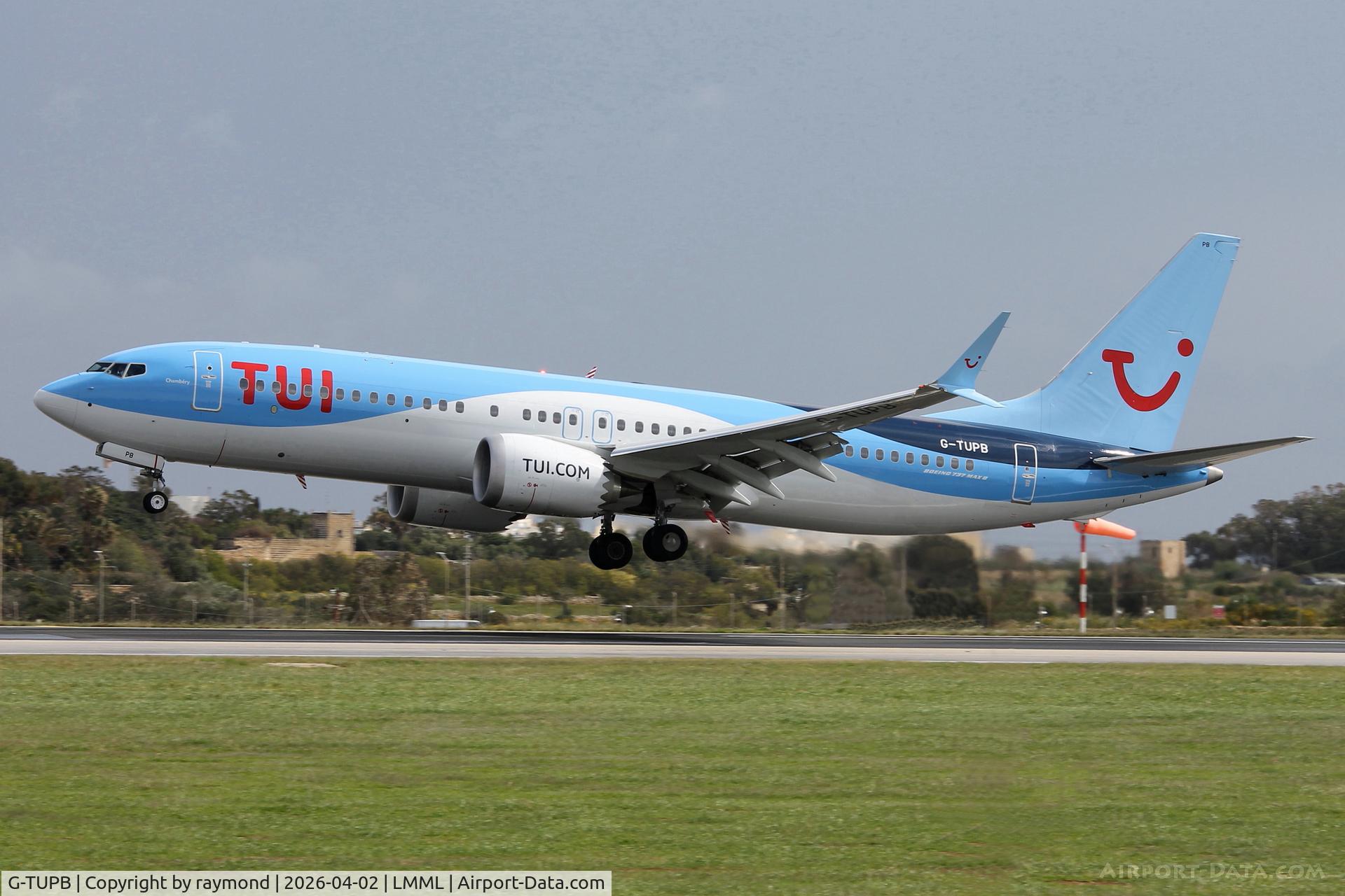 G-TUPB, 2025 Boeing 737-8 MAX C/N 44661, TuiFly Boeing 737-8 MAX reg G-TUPB on very short finals for RW31, landing in Malta.