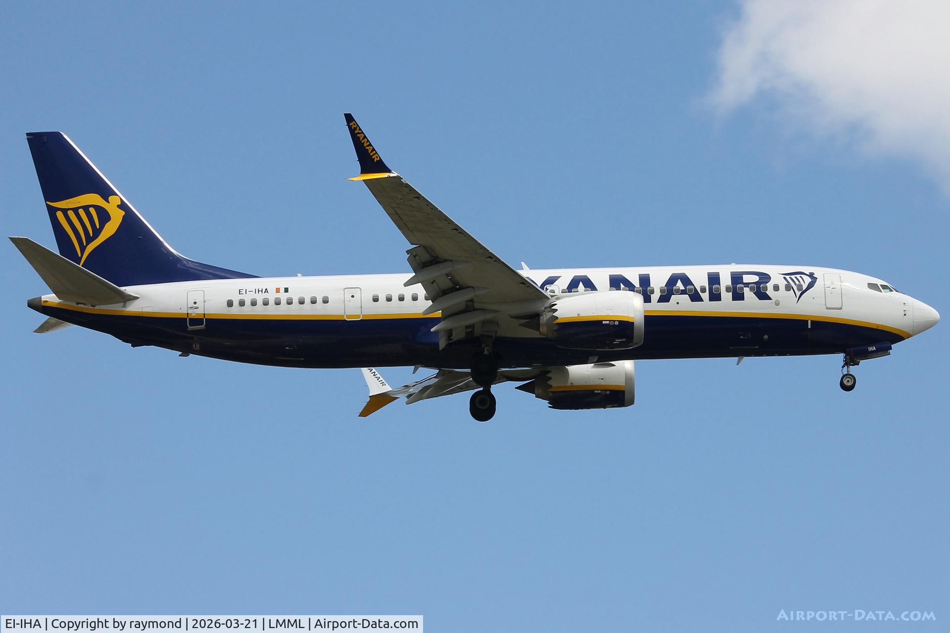 EI-IHA, 2023 Boeing 737-8-200 MAX C/N 67081, Boeing 737-8 MAX reg EI-IHA of Ryanair landing in Malta RW13.