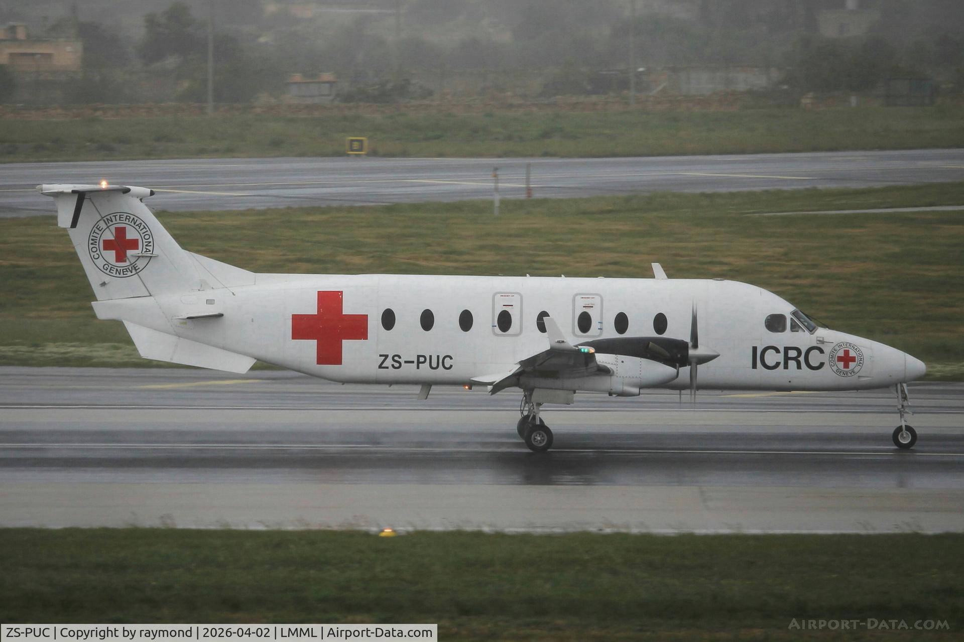 ZS-PUC, 1994 Beech 1900D C/N UE-84, Beech 1900D reg ZS-PUC of the International Committee of the Red Cross made a short stop for fuel in Malta.