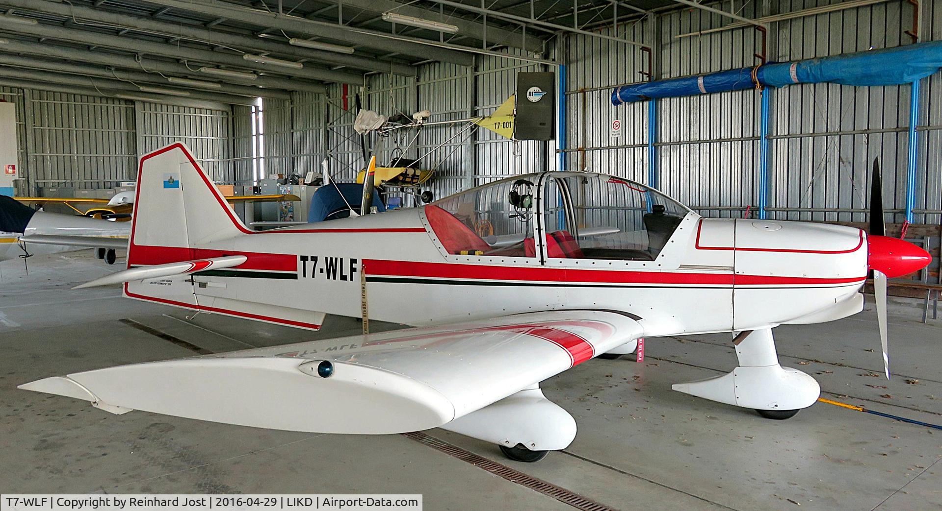 T7-WLF, Robin R-2160 Alpha Sport Alpha Sport C/N 186, Robin T7-WLF (ex-I-ROBO) in a hangar at San Marino