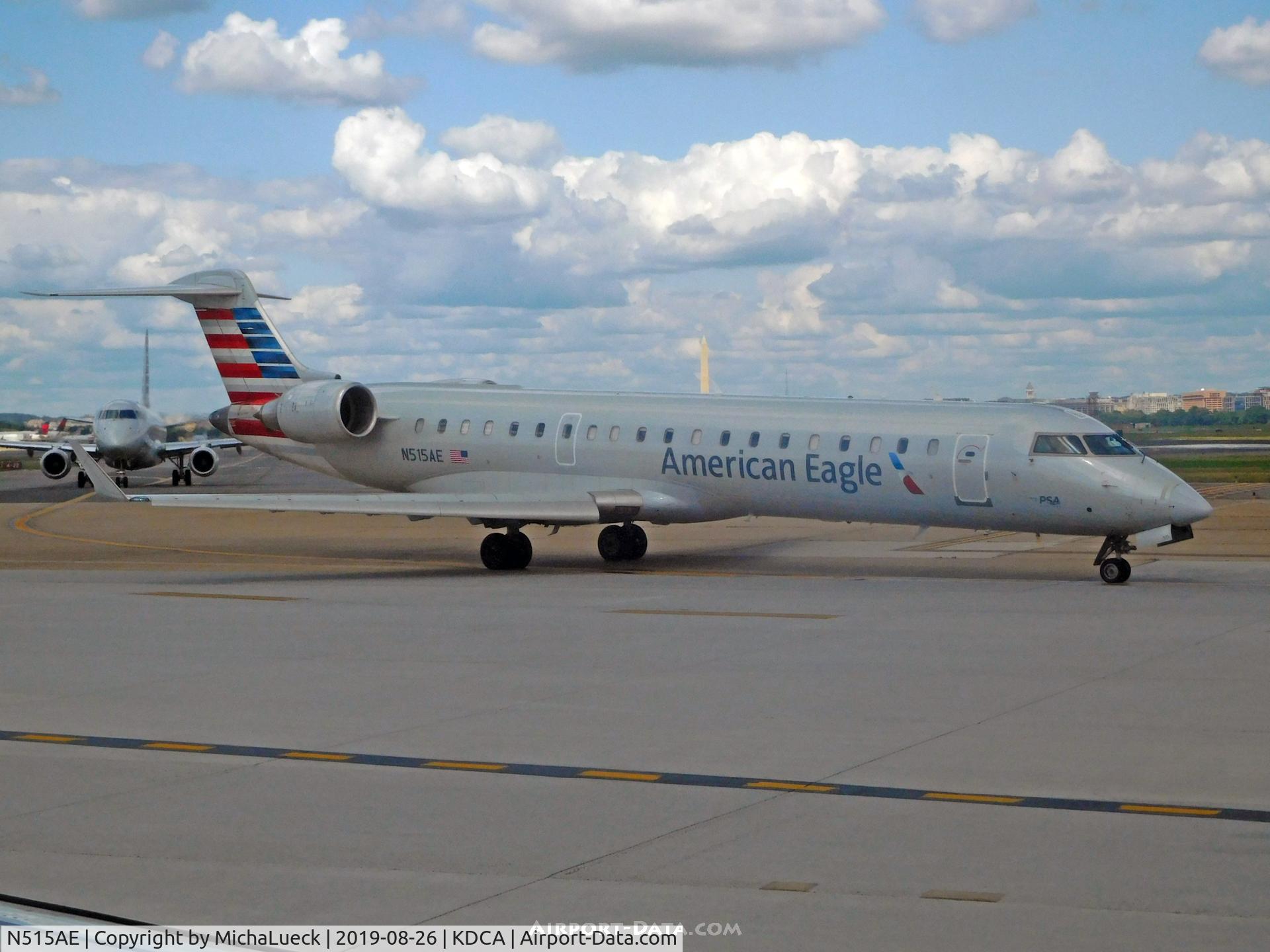 N515AE, 2003 Bombardier CRJ-701ER (CL-600-2C10) Regional Jet C/N 10121, Impaled by the Washington Monument ;-)