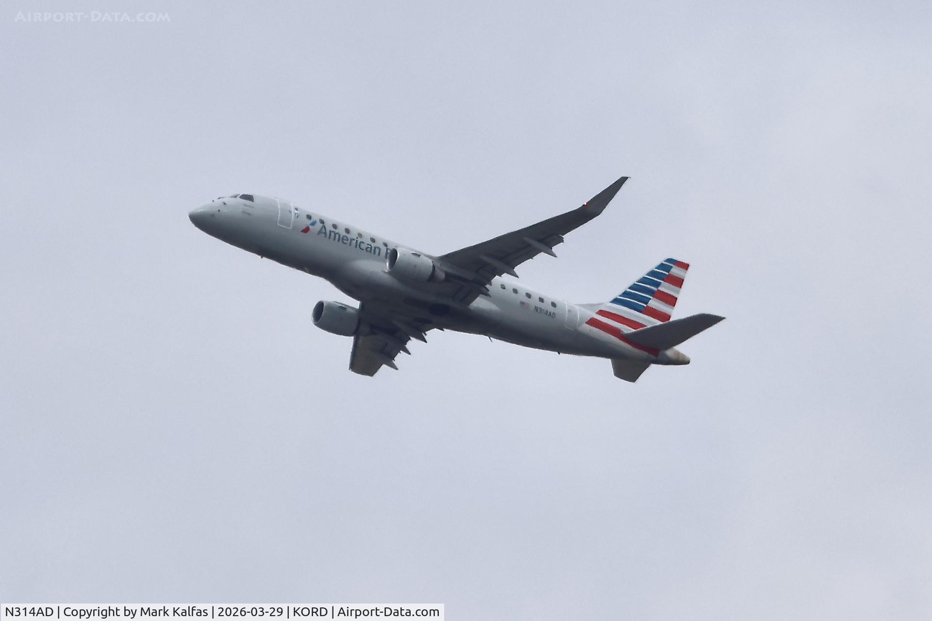 N314AD, 2024 Embraer 175LR C/N 17000964, E75L Envoy / American Eagle Embraer 175LR N314AD departing 27L KORD