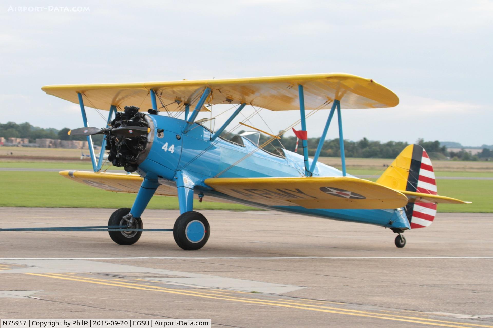 N75957, 1942 Boeing A75N1 C/N 75-4041, N75957 G-RJAH 1942 Boeing A75N1 (PT17) Stearman USAAF BoB 75th Anniversary Duxford 20.09.15(6).JPG
