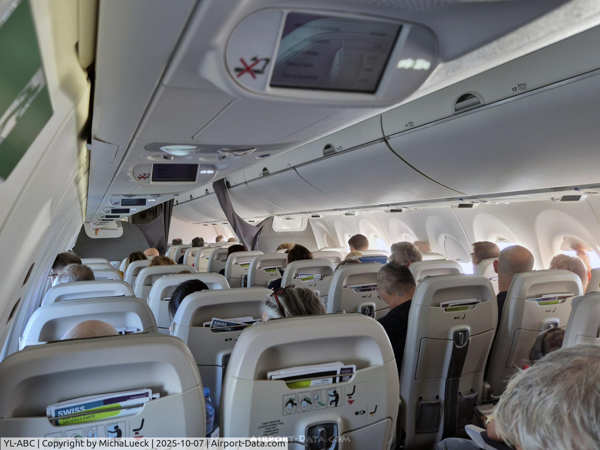 YL-ABC, 2021 Airbus A220-300 C/N 55127, The comfortable 2-3 configuration of the A220