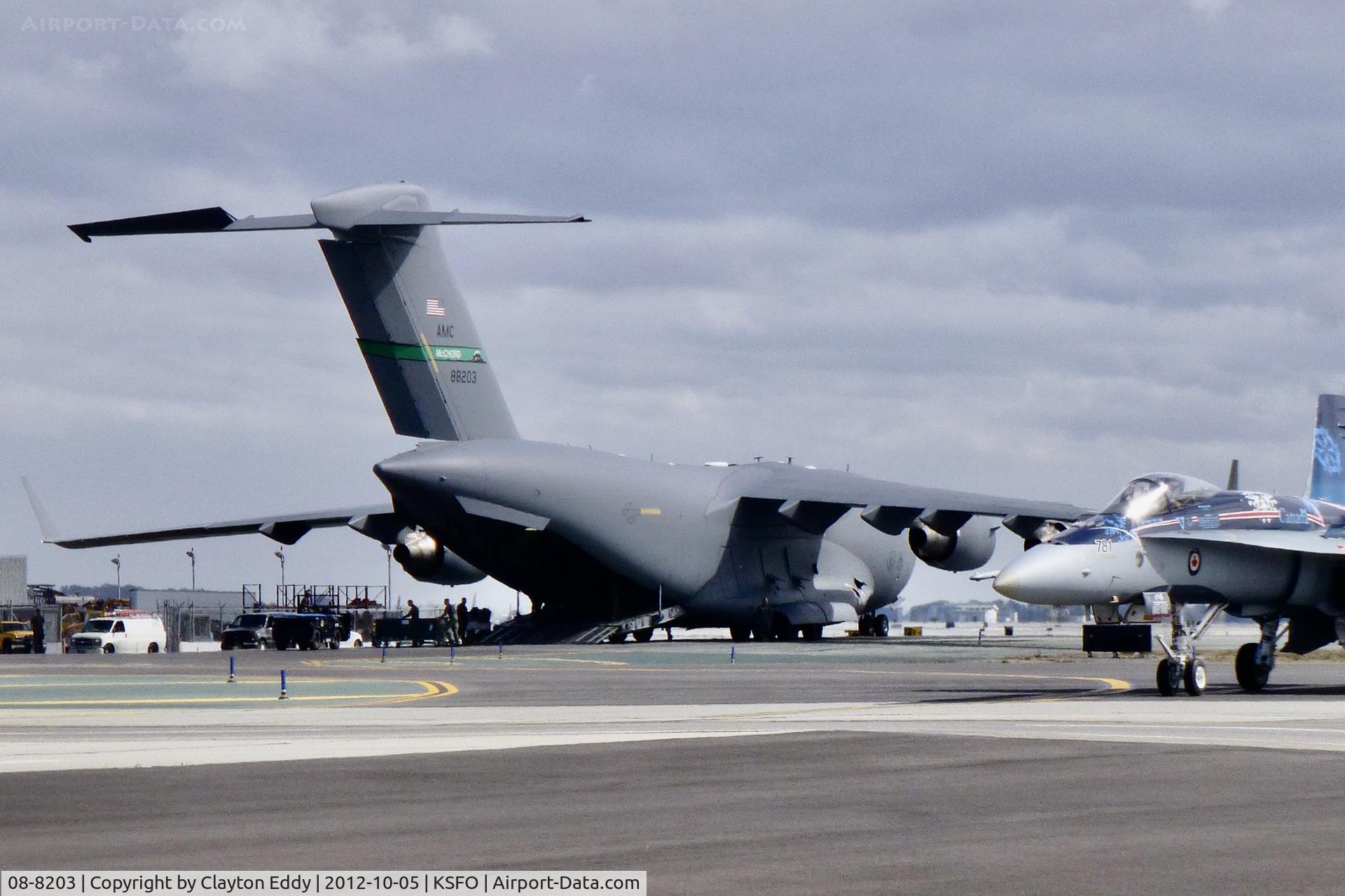 08-8203, 2008 Boeing C-17A Globemaster III C/N P-203, Just finished unloading Presidential helicopter. Fleet Week San Francisco AFO 2012