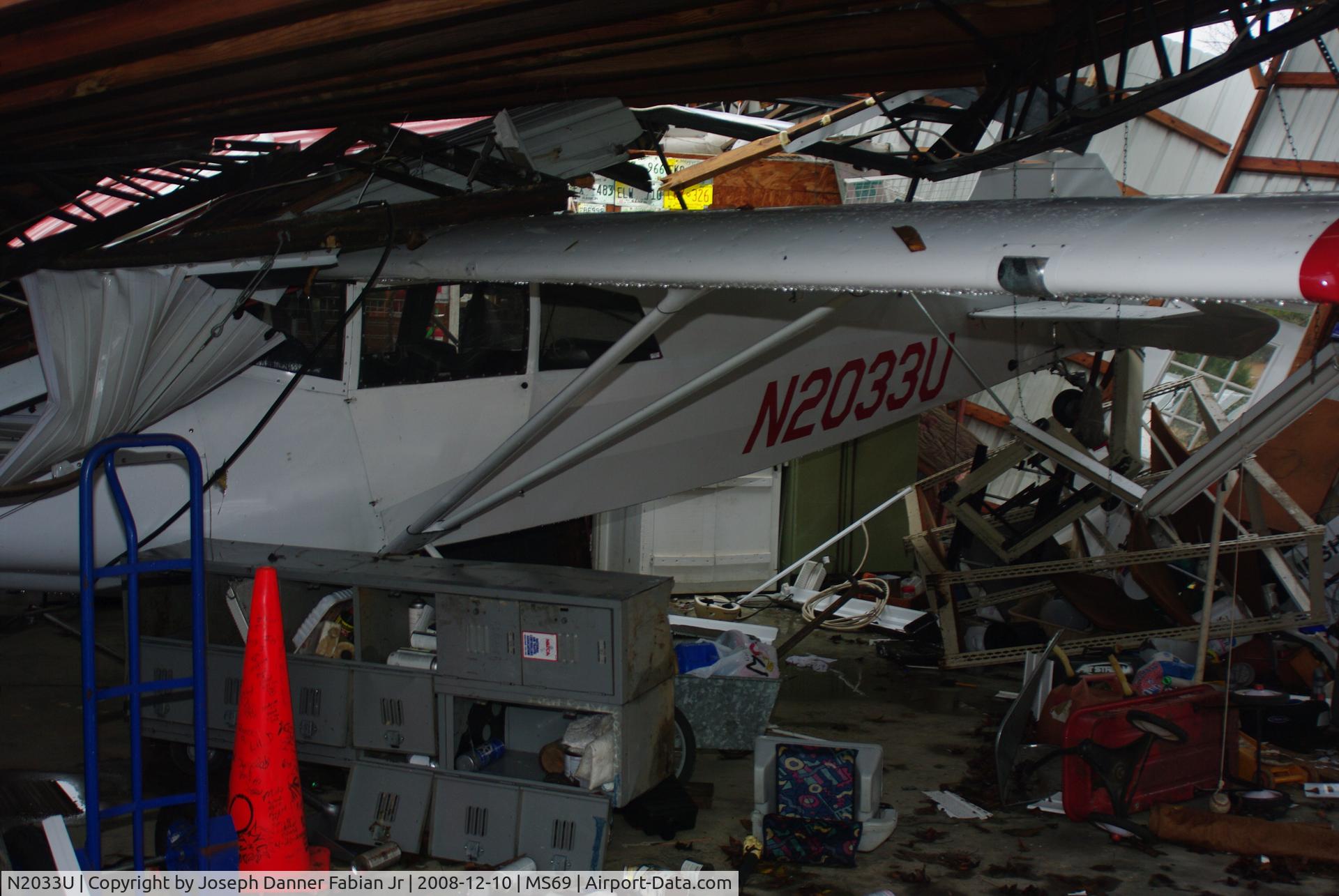 N2033U, 1969 Maule M-4-220C Strata Rocket C/N 2025C, 12/08/2008  Hangar collapsed by F2 Tornado, N2033U Totaled.