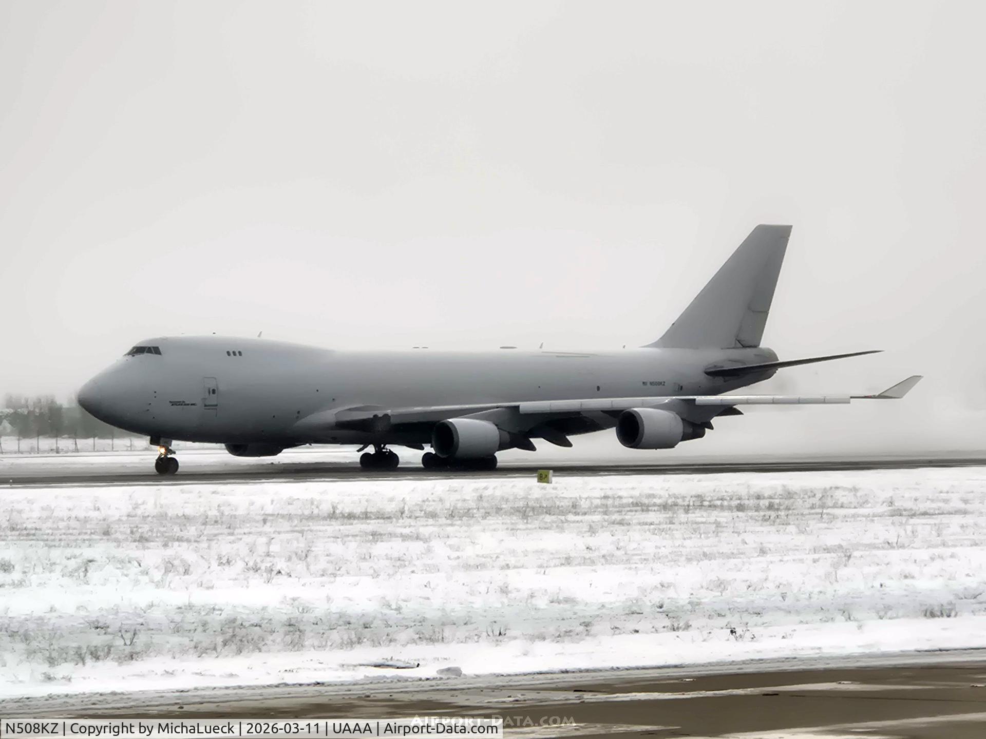 N508KZ, 2008 Boeing 747-4KZF C/N 36135, A foggy morning in Almaty