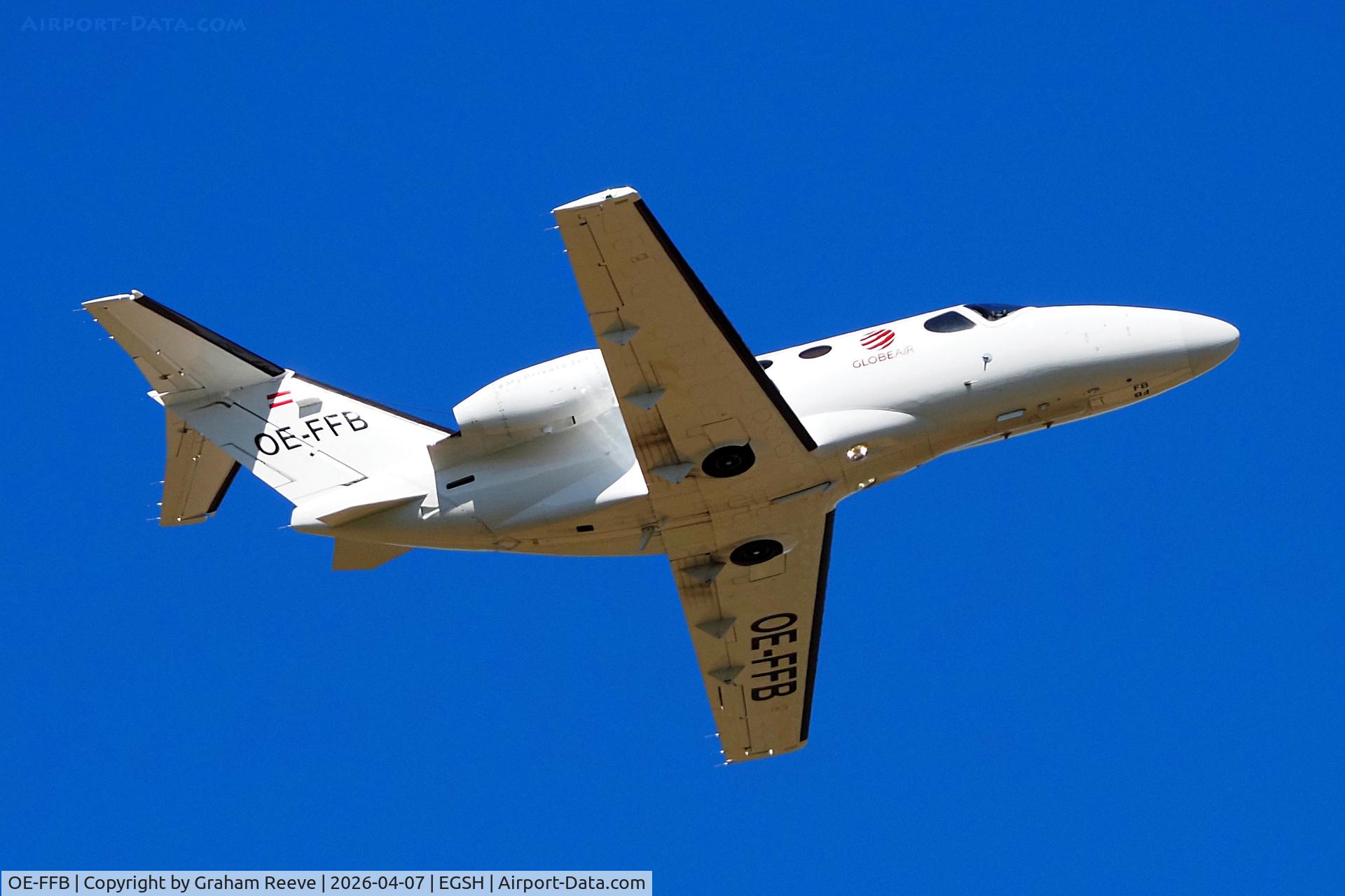 OE-FFB, 2008 Cessna 510 Citation Mustang Citation Mustang C/N 510-0065, Departing from Norwich.