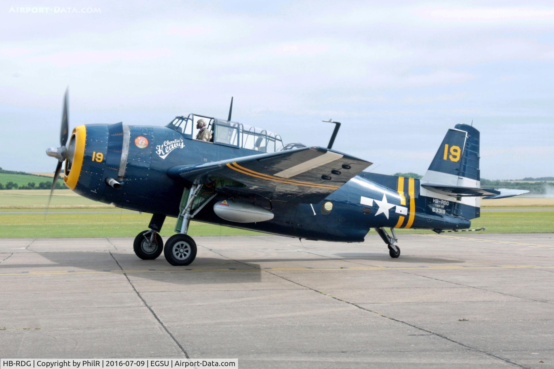 HB-RDG, 1945 Grumman TBM-3R Avenger C/N 3381, 53319 (G-BTPD HB-RDG) 1945 Grumman TBM 3R Avenger USN & JV579 (G-RUMW) 1945 Grumman FM-2 Wildcat RN Flying Legends Duxford 09.07.16(1).JPG