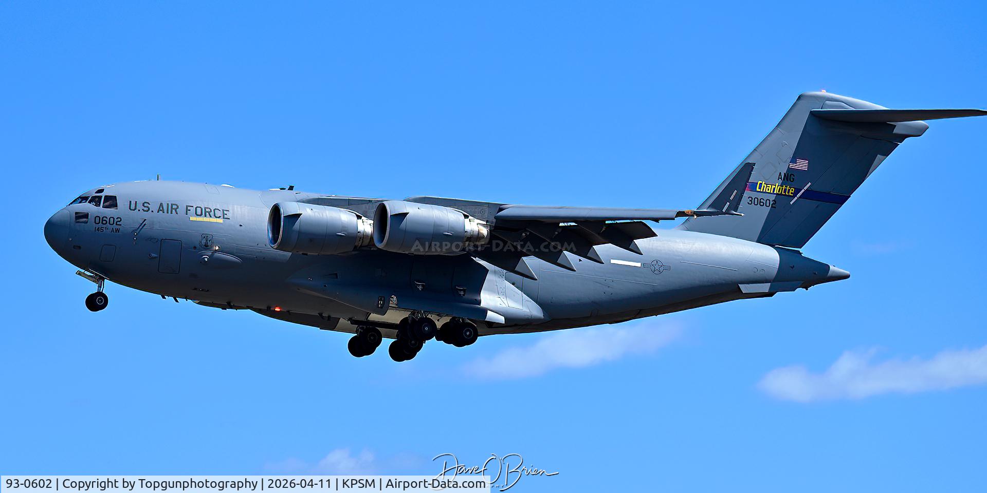 93-0602, 1993 McDonnell Douglas C-17A Globemaster III C/N 50022, 156th AS Charlotte ANGB, NC