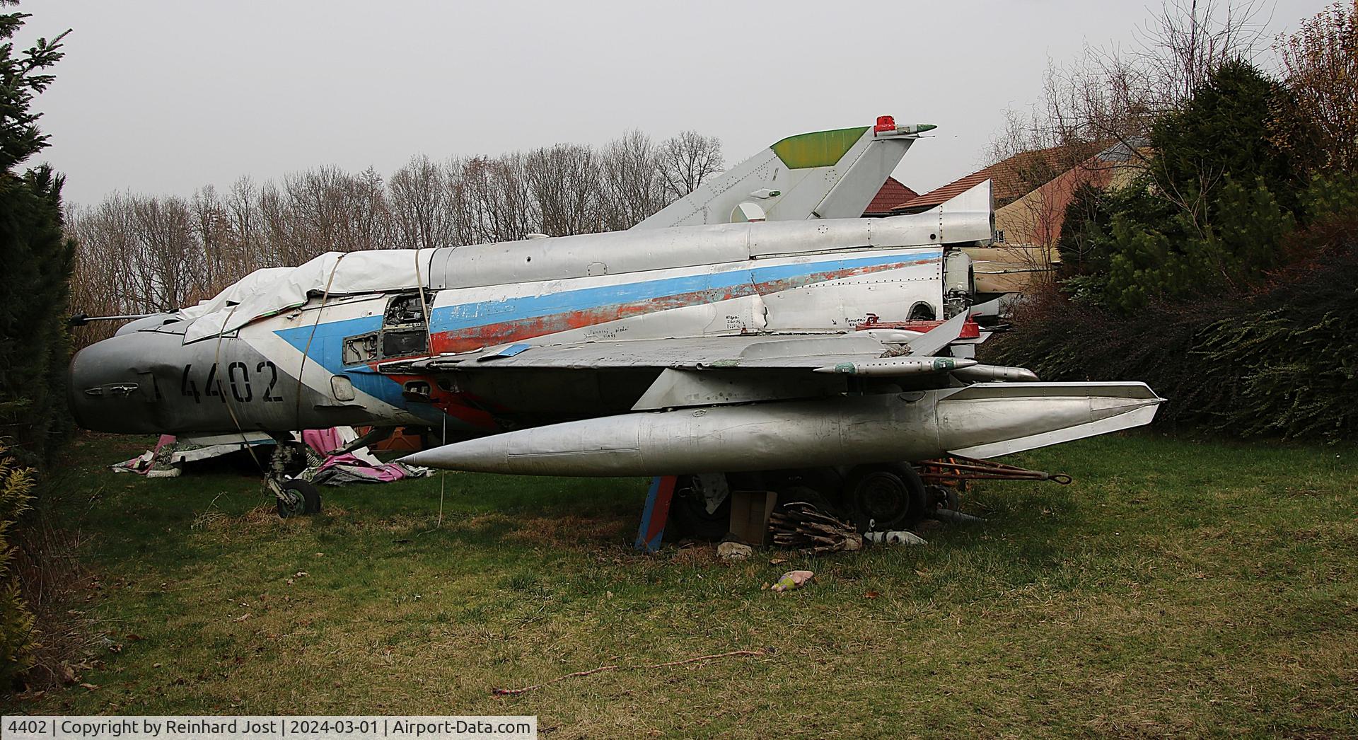 4402, 1971 Mikoyan-Gurevich MiG-21MF C/N 964402, Ex-Slovak Air Force MiG-21 without tail on a private property at Doubravice near Ceske Budejovice, Czech Republic