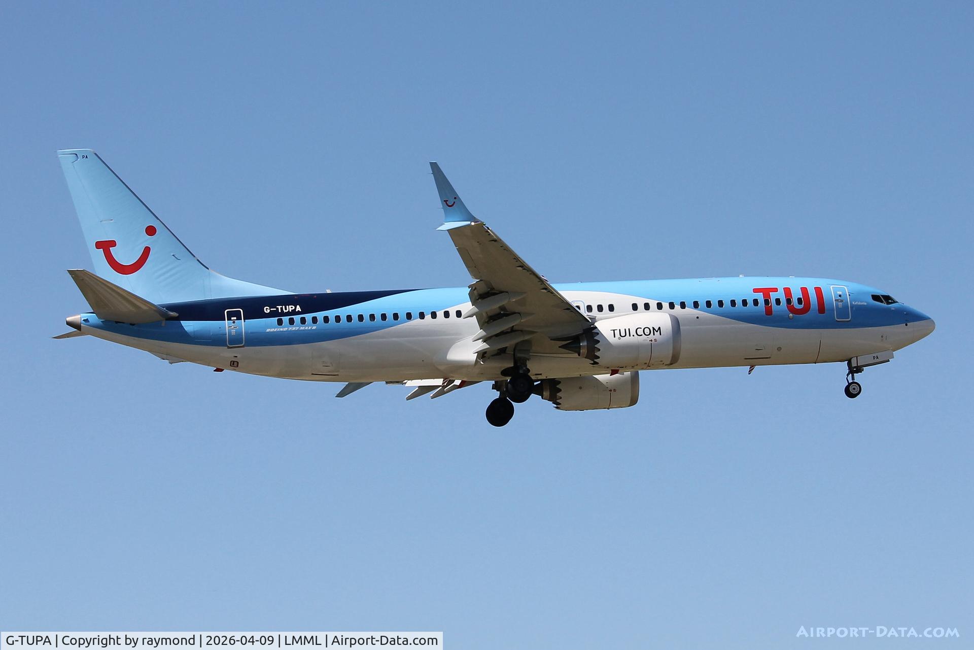 G-TUPA, Boeing 737-MAX 8 C/N 44641, Boeing 737 MAX 8 reg G-TUPA of TUI Fly landing in Malta RW31.
