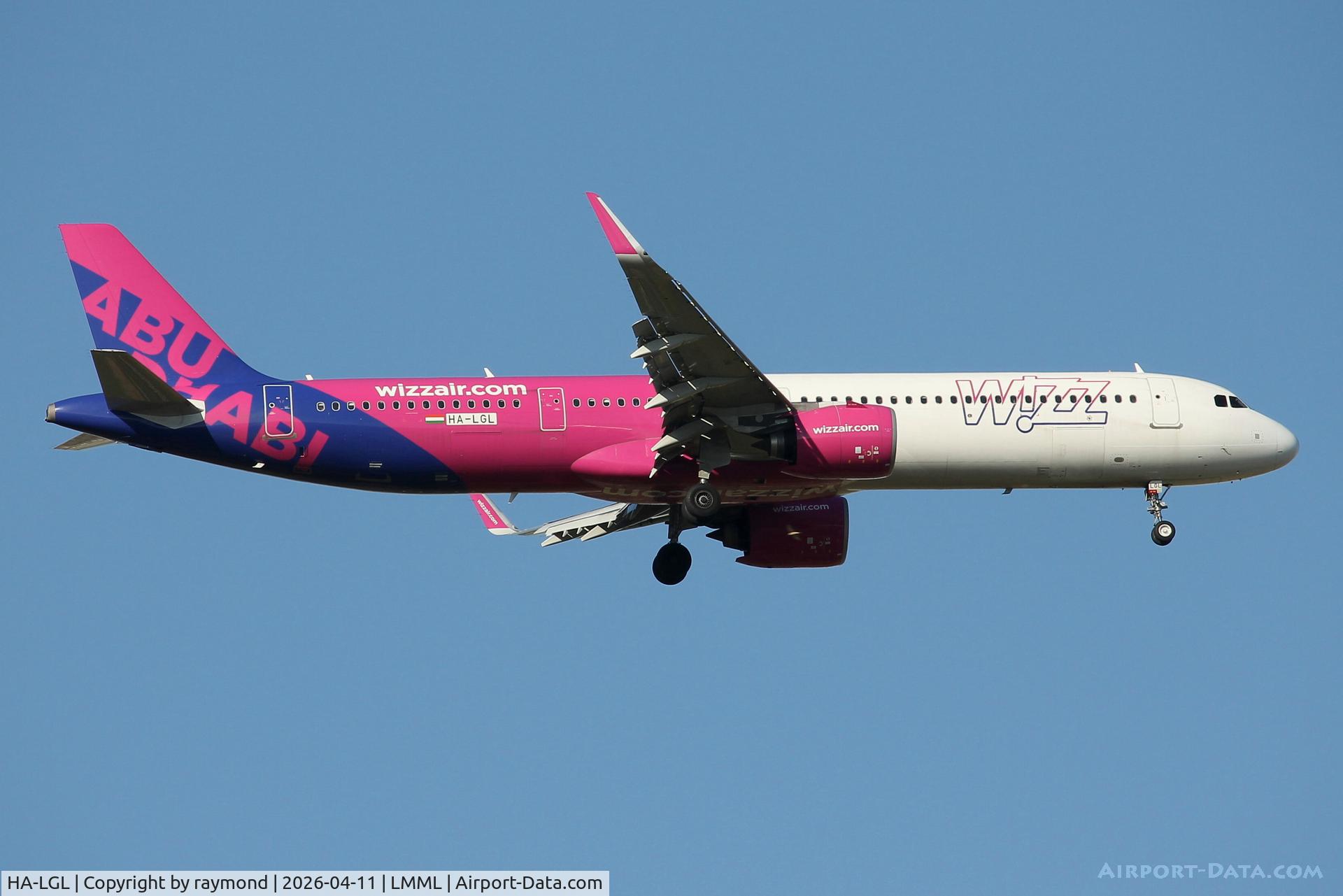 HA-LGL, Airbus A321-271 NX C/N 11030, Wizzair Airbus A321-271NX reg HA-LGL with Abu Dhabi special livery on final approach for RW13 landing in Malta.