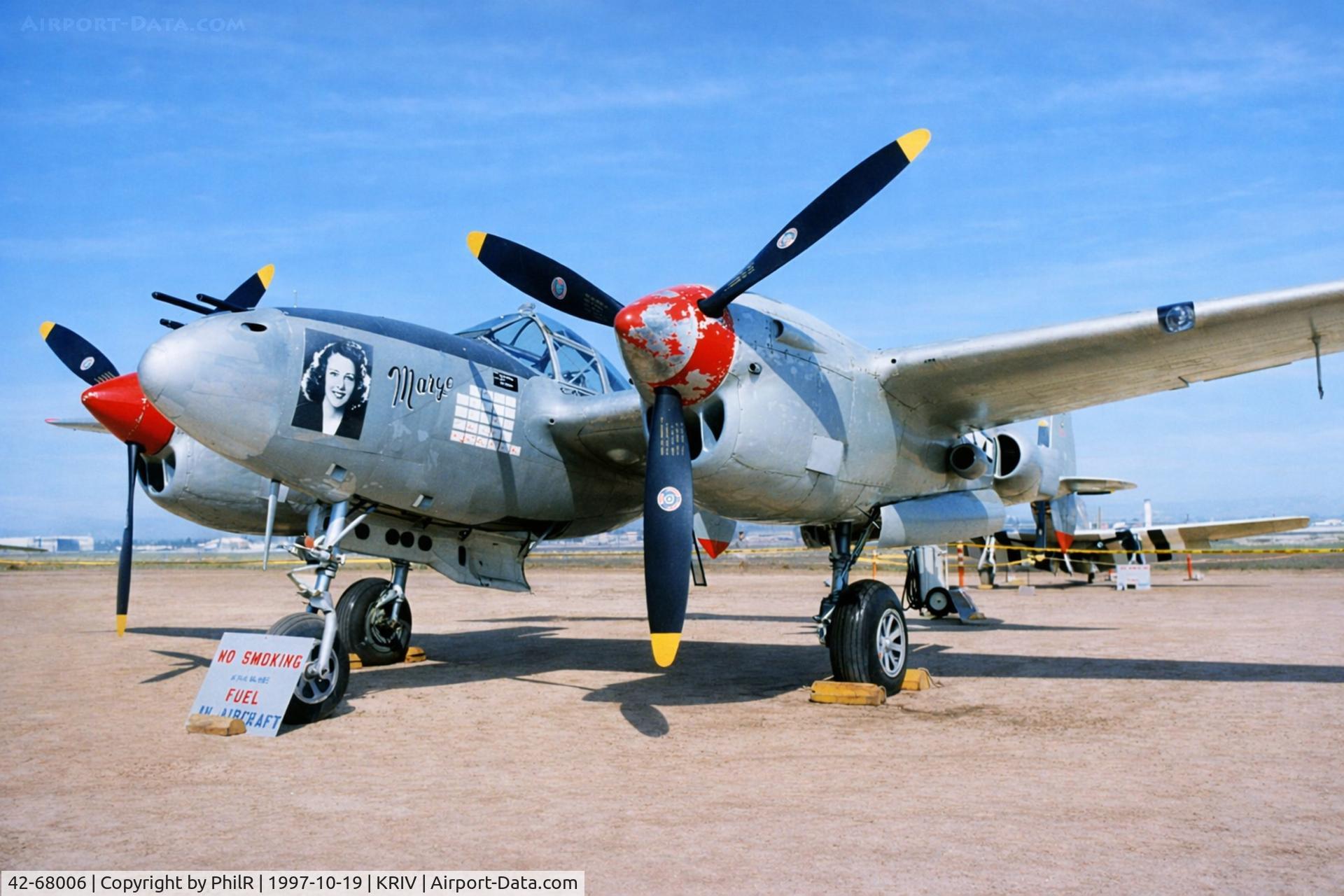 42-67543, 1943 Lockheed P-38J Lightning C/N 2054, 42-68006 Lockheed P-38L Lightning USAAF March AFB Museum
