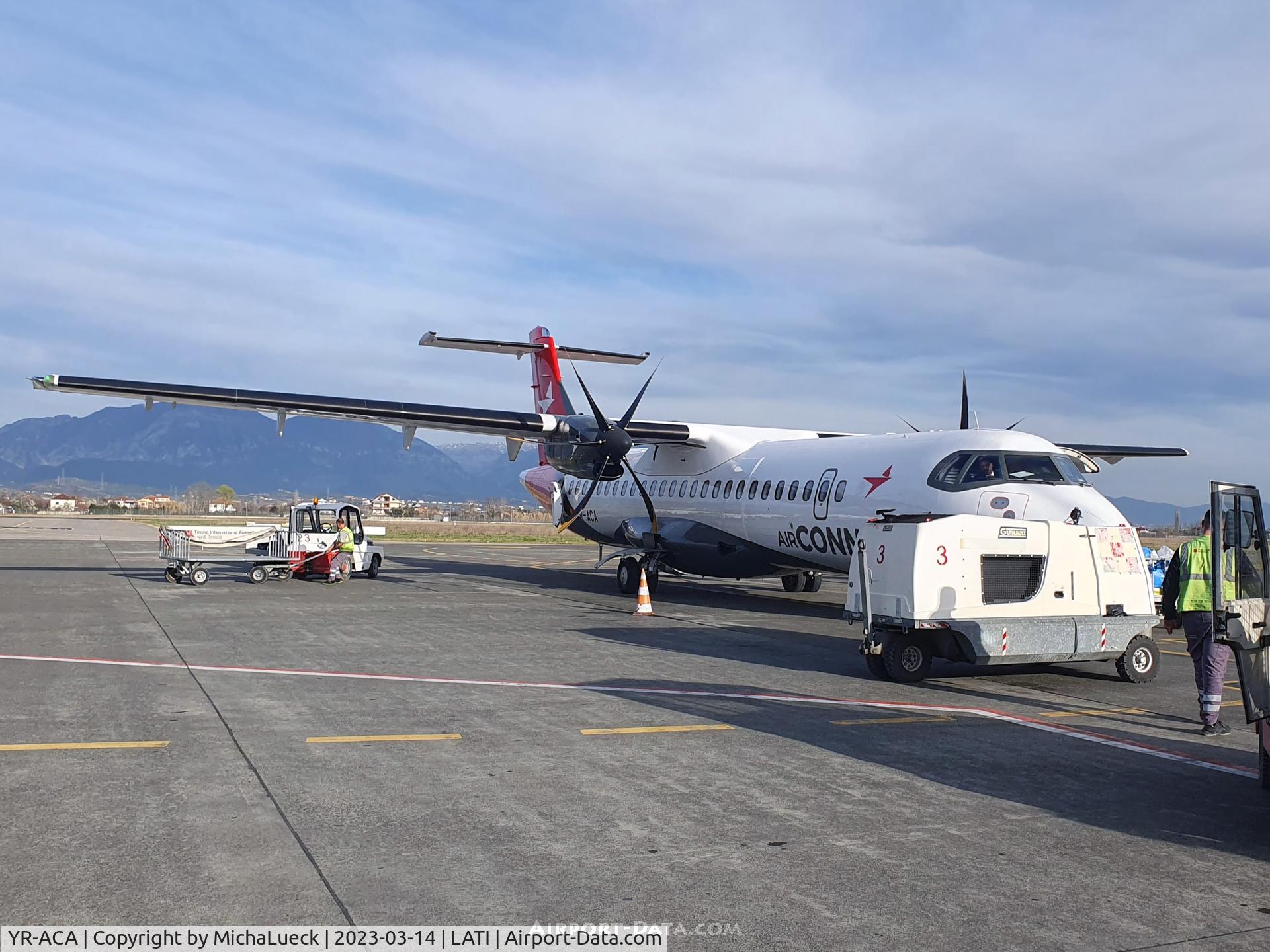YR-ACA, 2014 ATR 72-600 C/N 1172, Just arrived from Belgrade. Air Connect operates BEG-TIA-BEG on behalf of Air Serbia