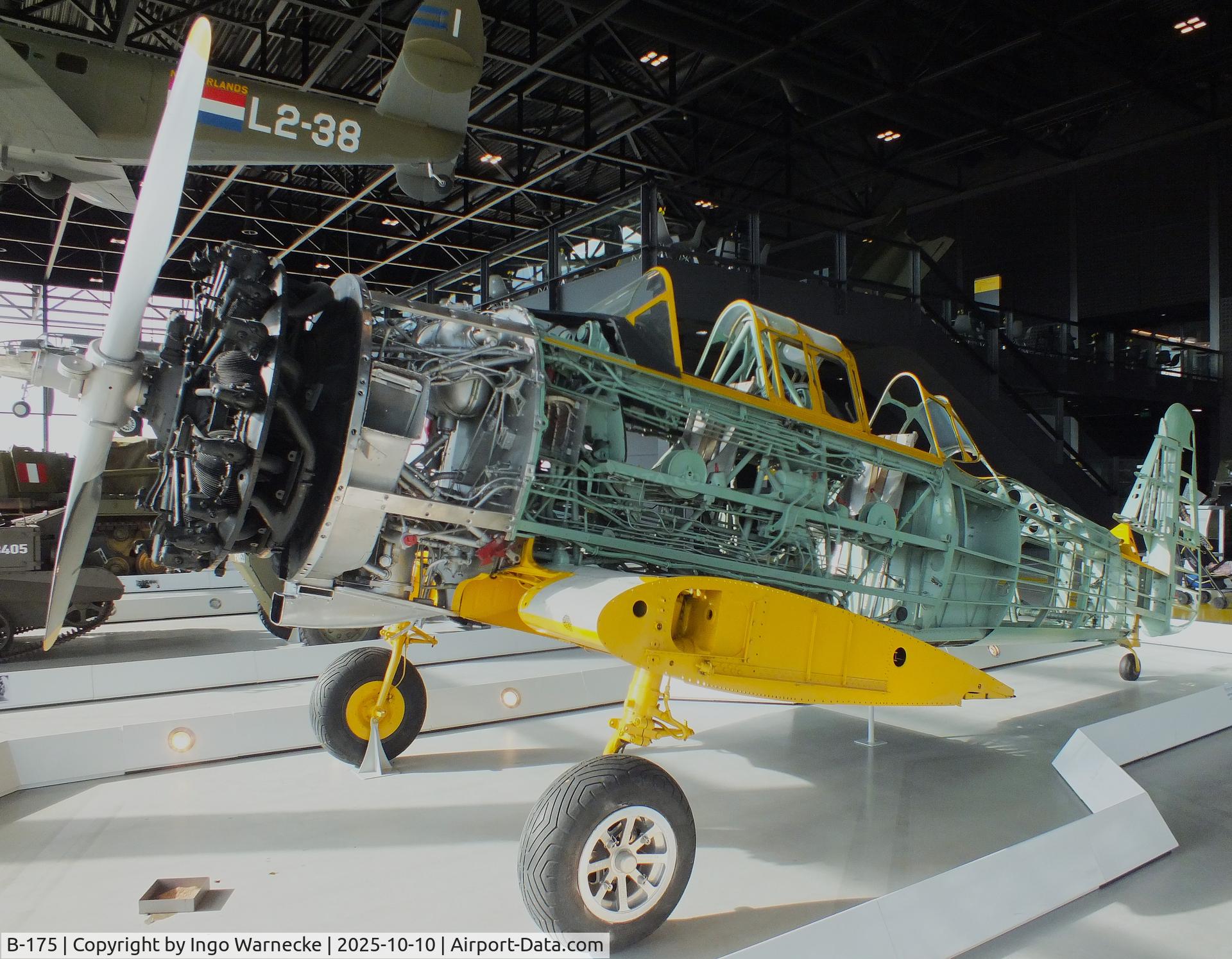 B-175, 1942 North American AT-16ND Harvard IIB C/N 14-765, North American (Noorduyn) T-6 / AT-16 Harvard II B (minus outer skin/horizontal tail/wings) at the Nationaal Militair Museum / National Military Museum, Soesterberg