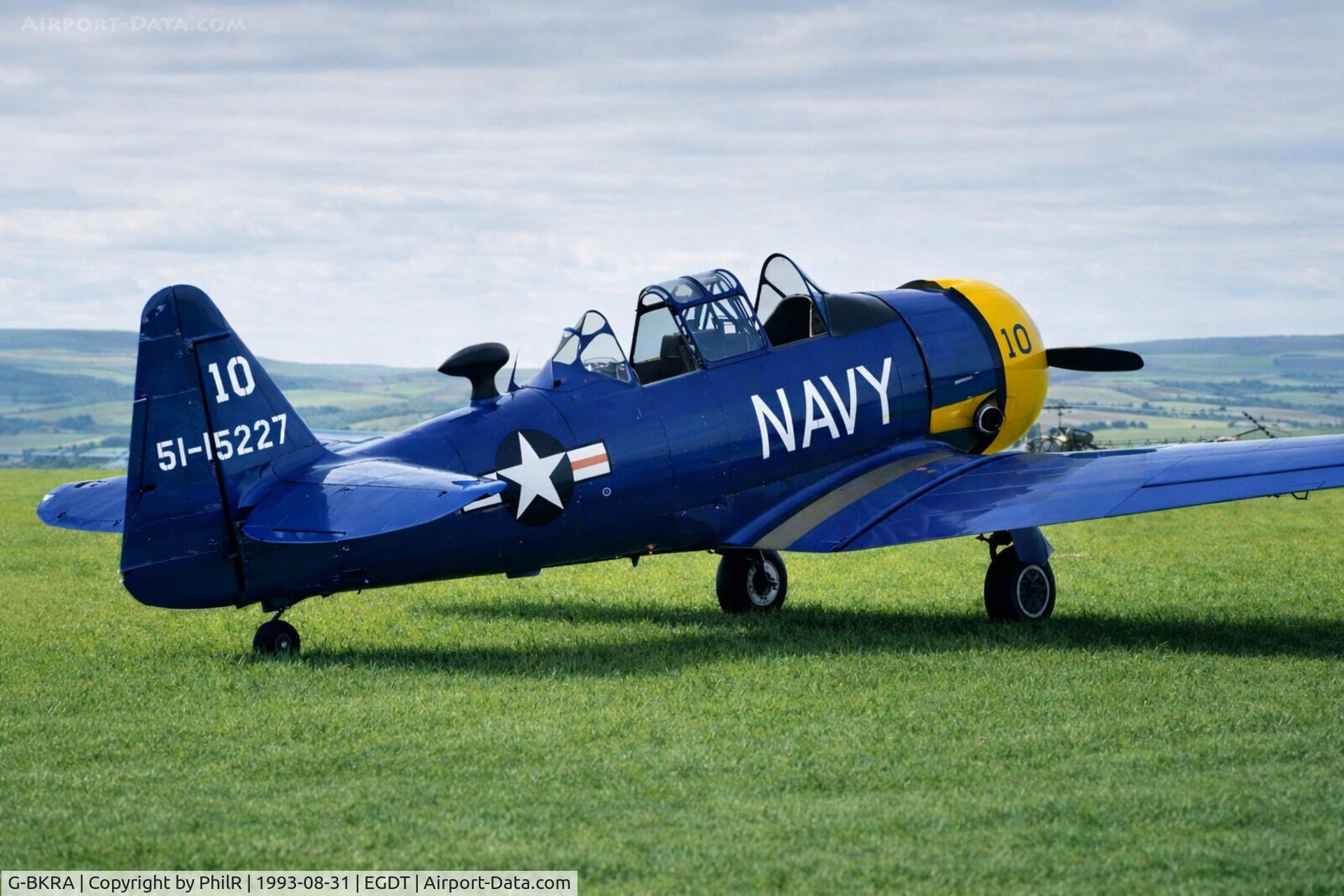 G-BKRA, 1951 North American T-6G Texan C/N 188-90, 51-15277 (G-BKRA) 1951 NA T-6 Texan USN Great Warbirds Wroughton 07.93.jpg
