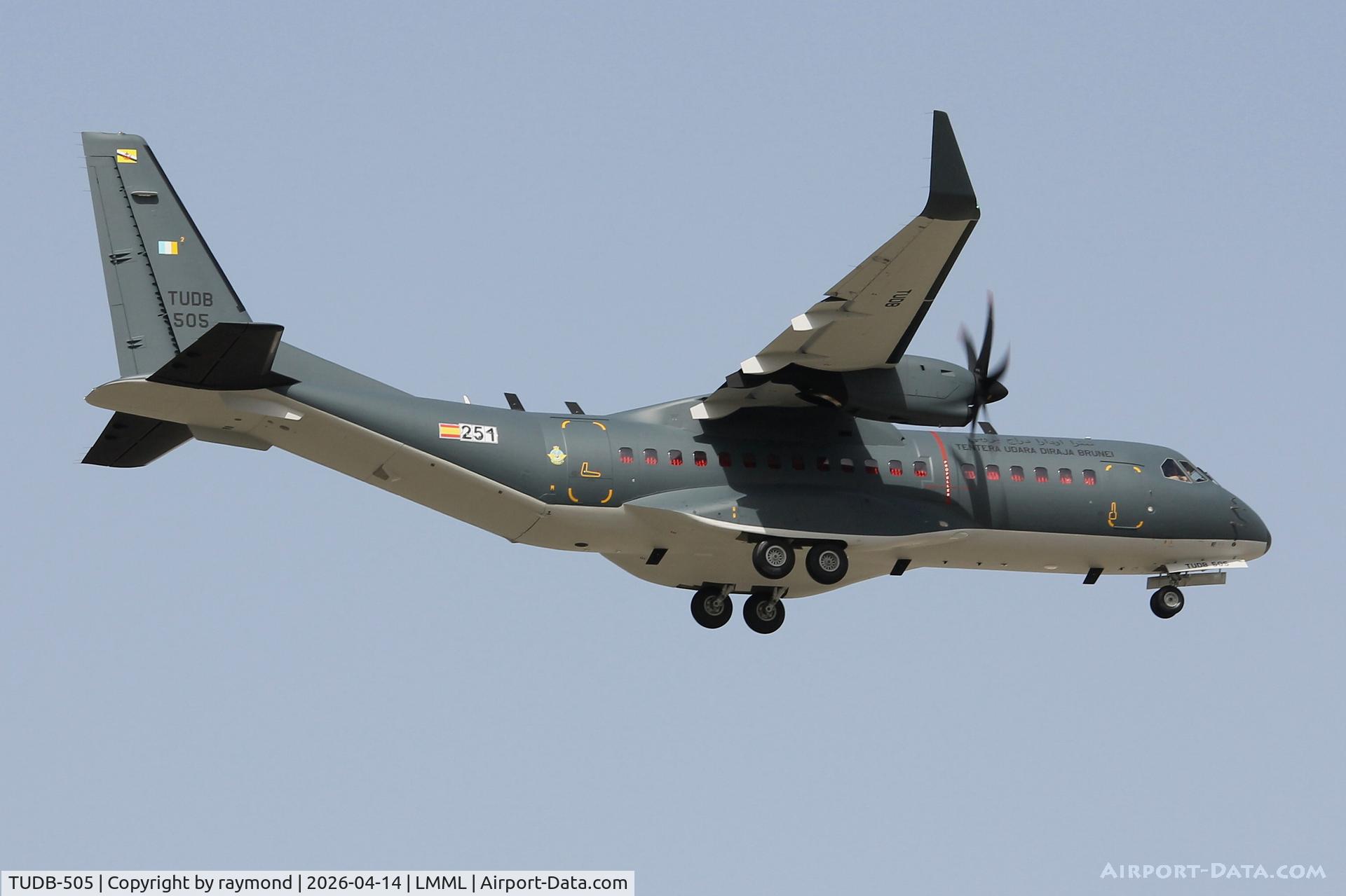 TUDB-505, 2026 CASA C-295W C/N S-251, Royal Brunei Air Force CASA C-295W reg TUDB-505 is seen landing in Malta while on delivery.