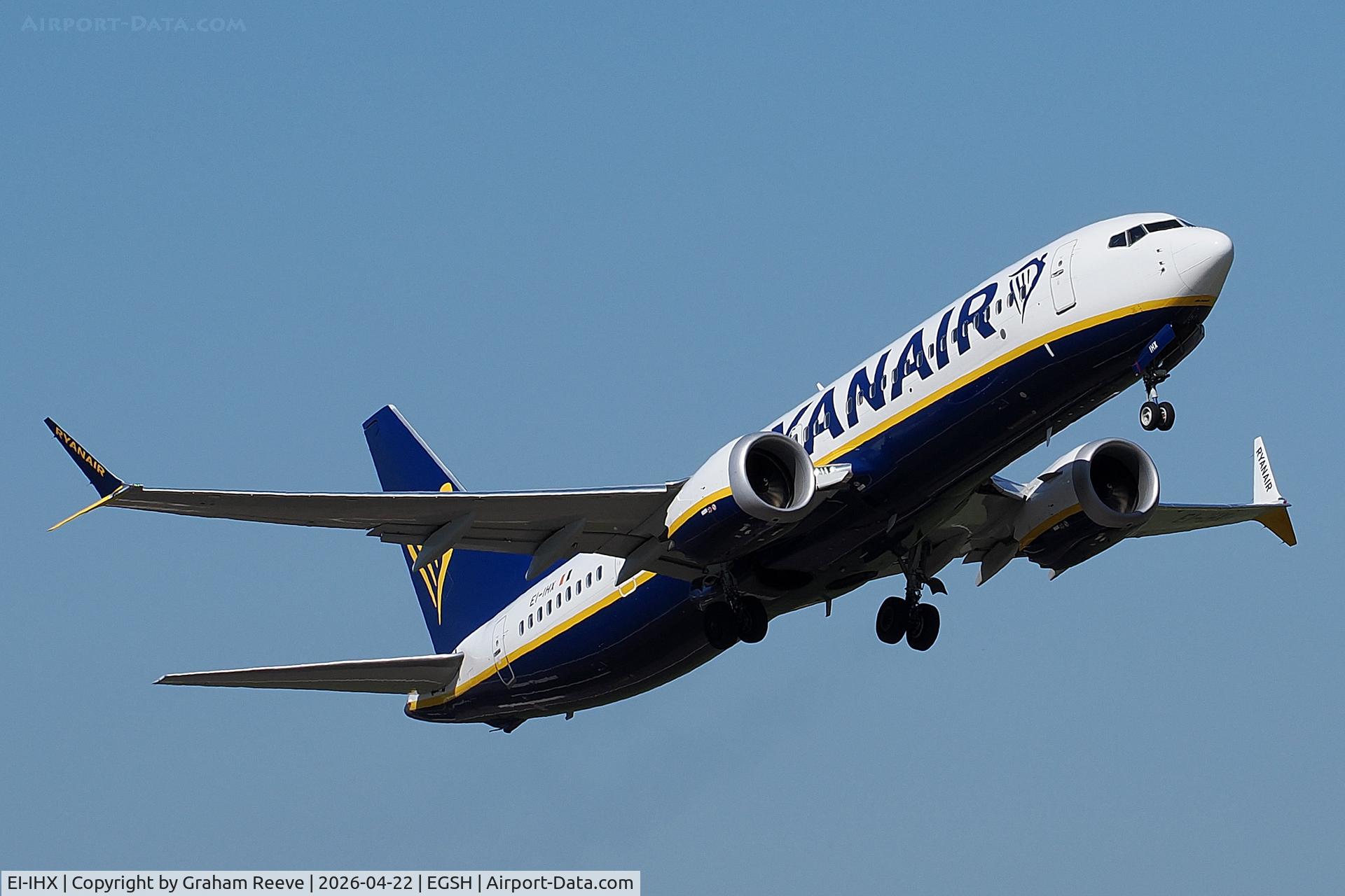 EI-IHX, Boeing 737-8 MAX C/N 67096, Departing from Norwich.