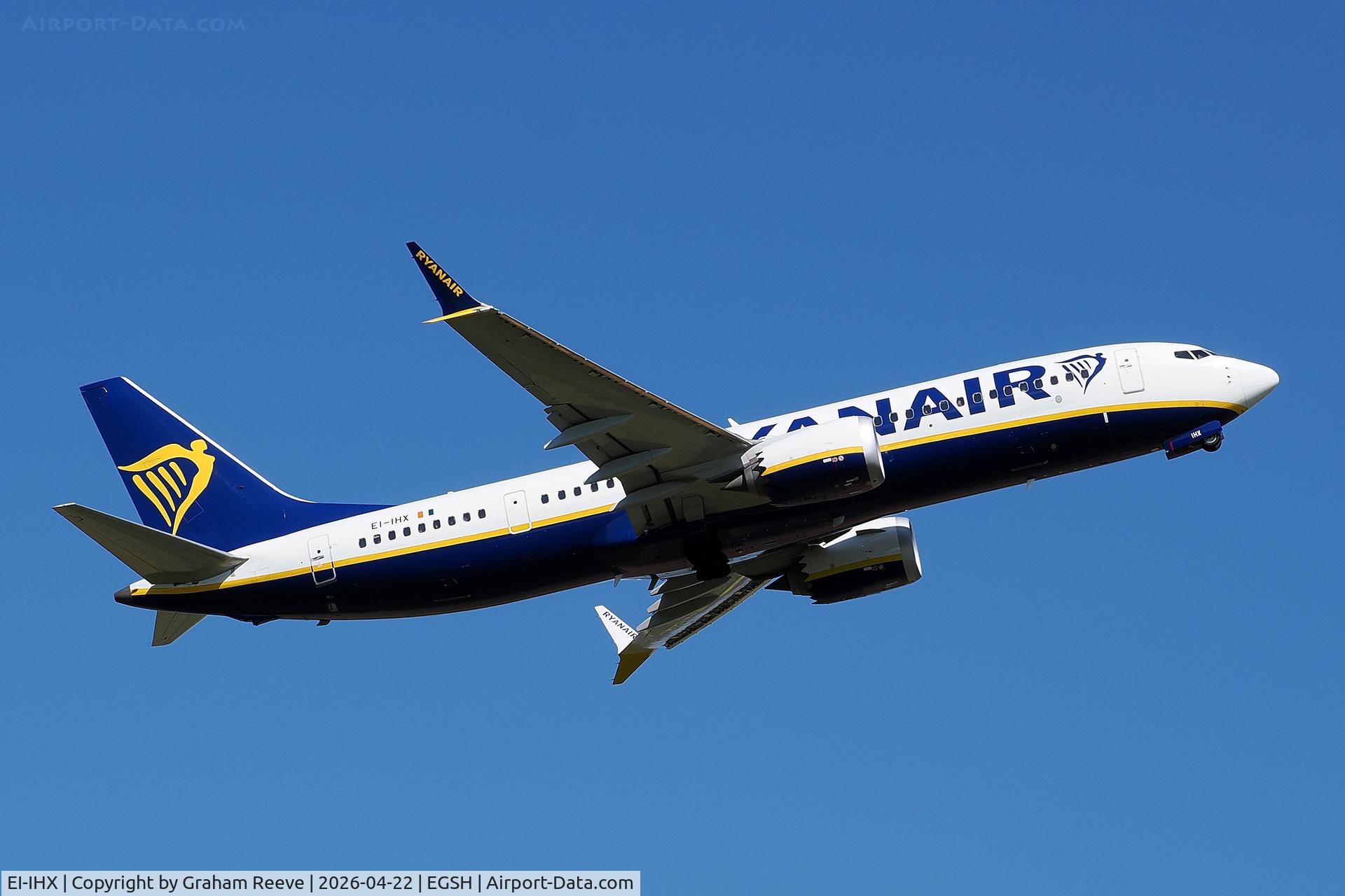 EI-IHX, Boeing 737-8 MAX C/N 67096, Departing from Norwich.